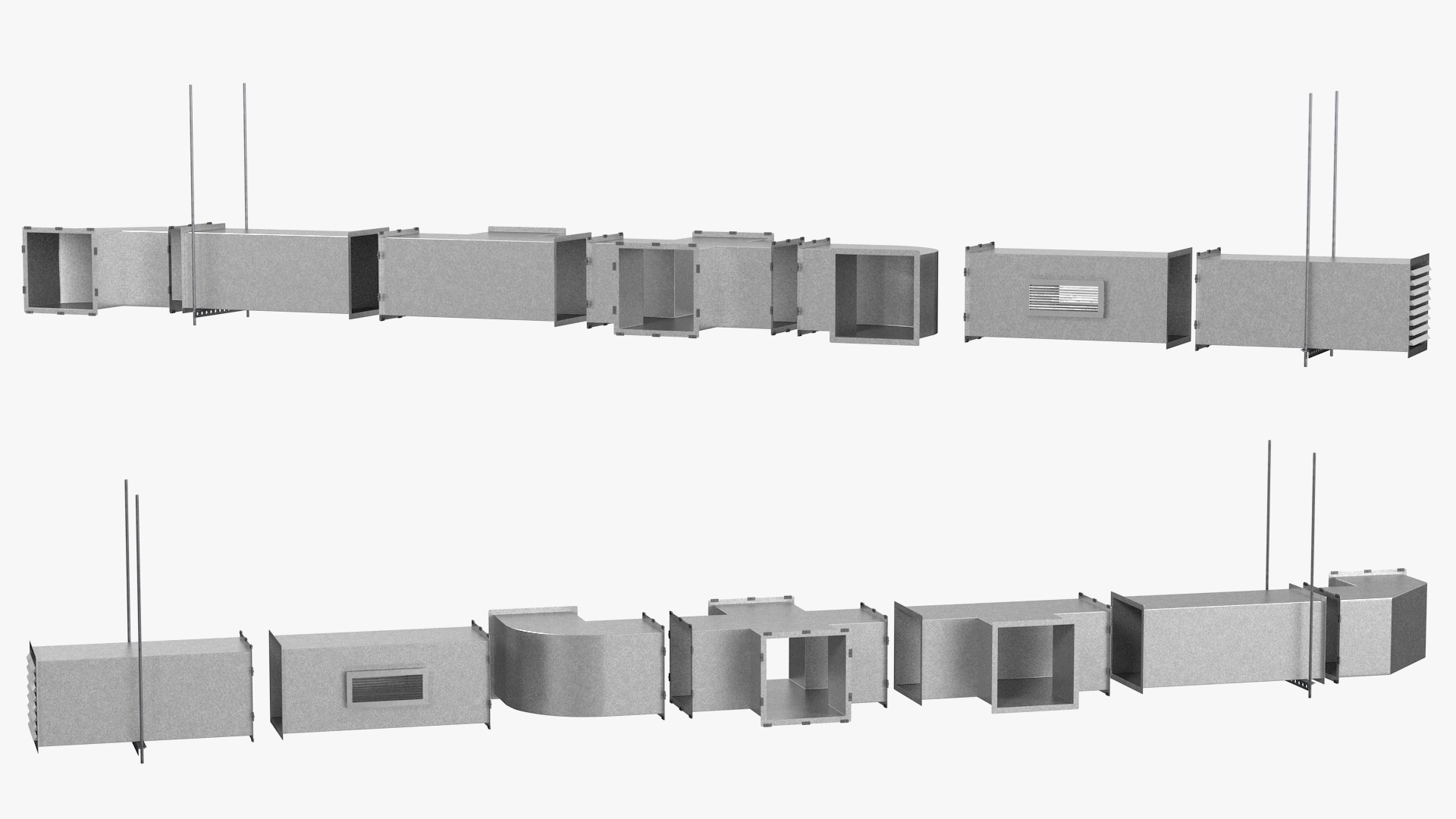 Ventilation Shaft Square System Components 3D