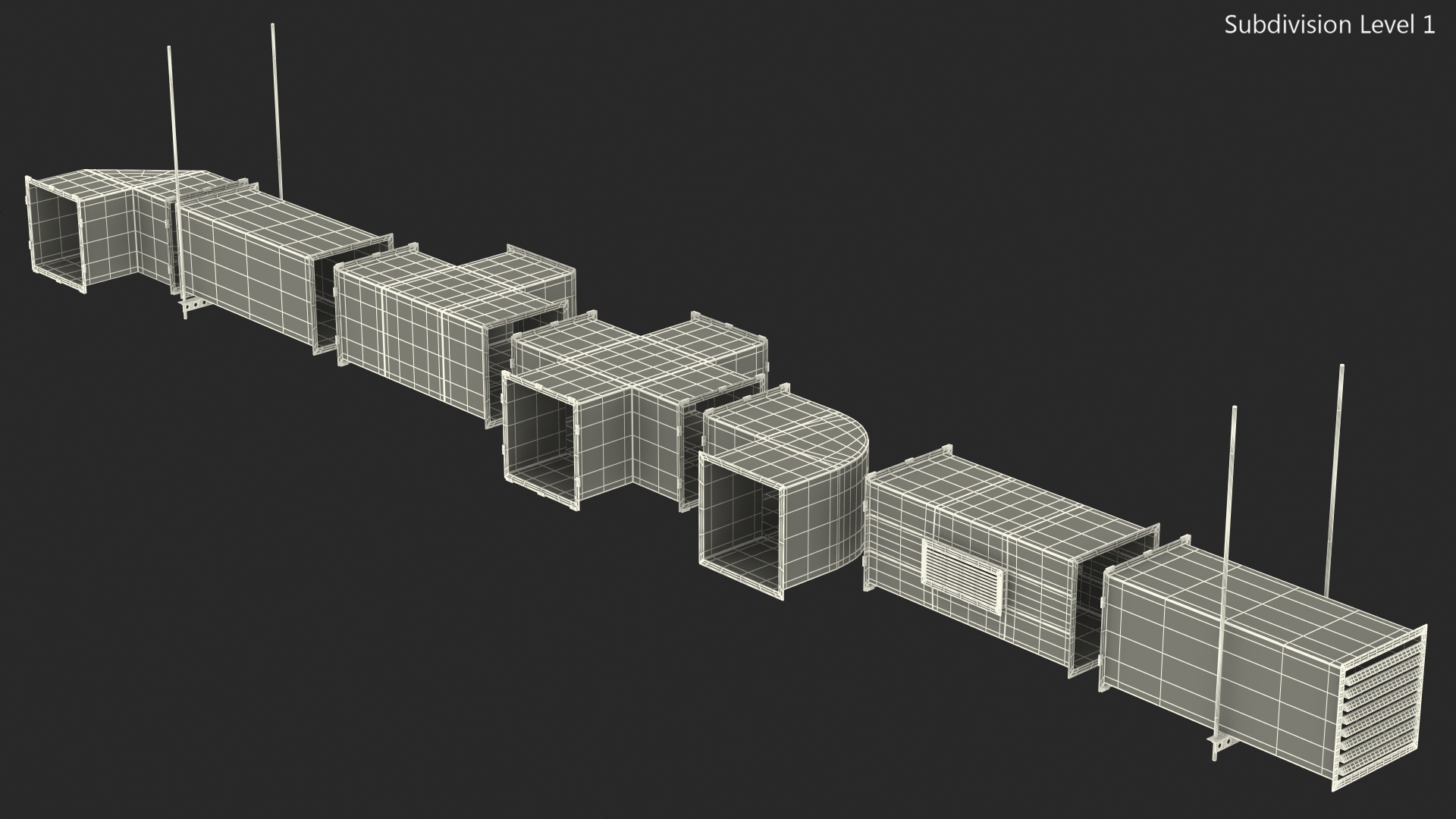 Ventilation Shaft Square System Components 3D