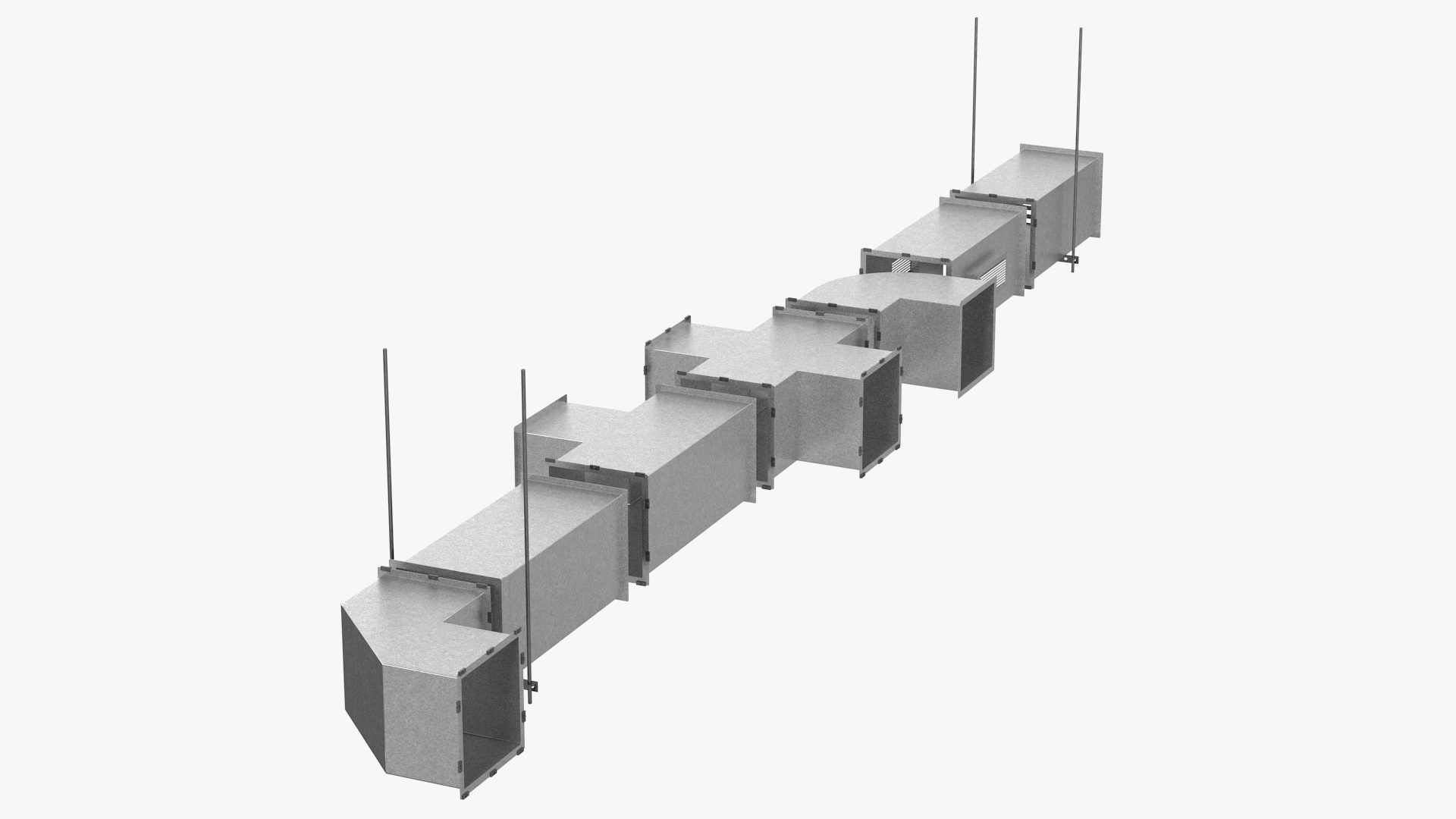 Ventilation Shaft Square System Components 3D