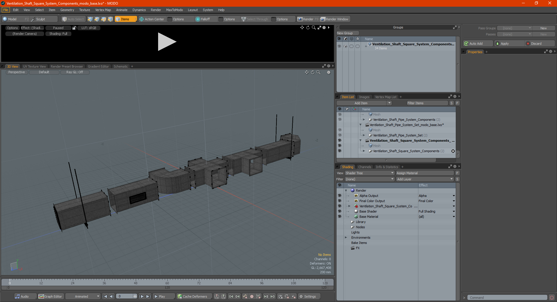 Ventilation Shaft Square System Components 3D