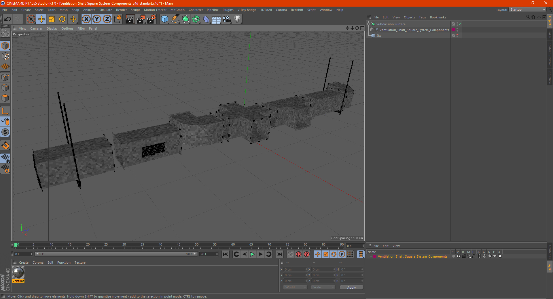 Ventilation Shaft Square System Components 3D