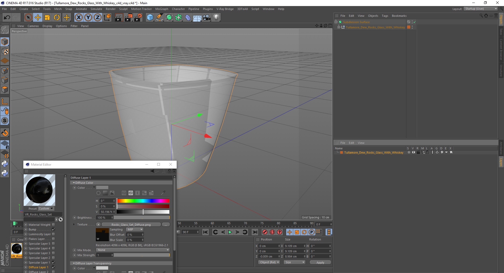 3D Tullamore Dew Rocks Glass With Whiskey model