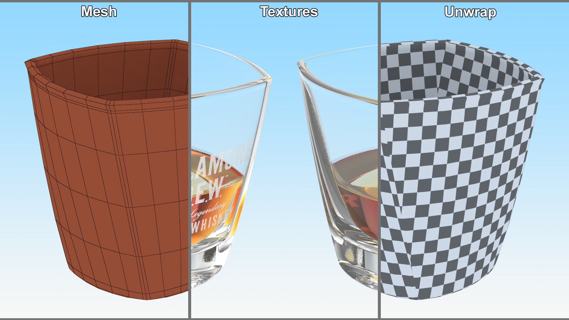 3D Tullamore Dew Rocks Glass With Whiskey model