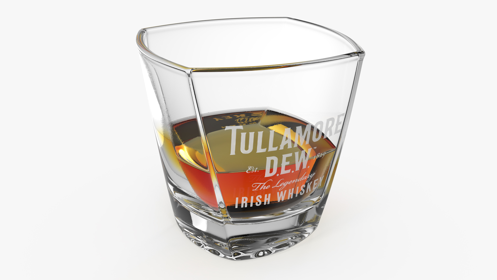 3D Tullamore Dew Rocks Glass With Whiskey model