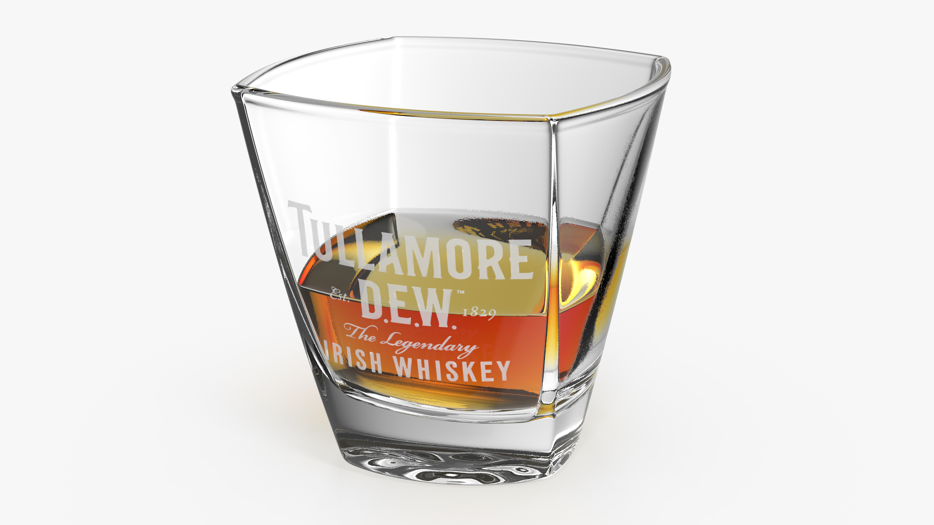 3D Tullamore Dew Rocks Glass With Whiskey model
