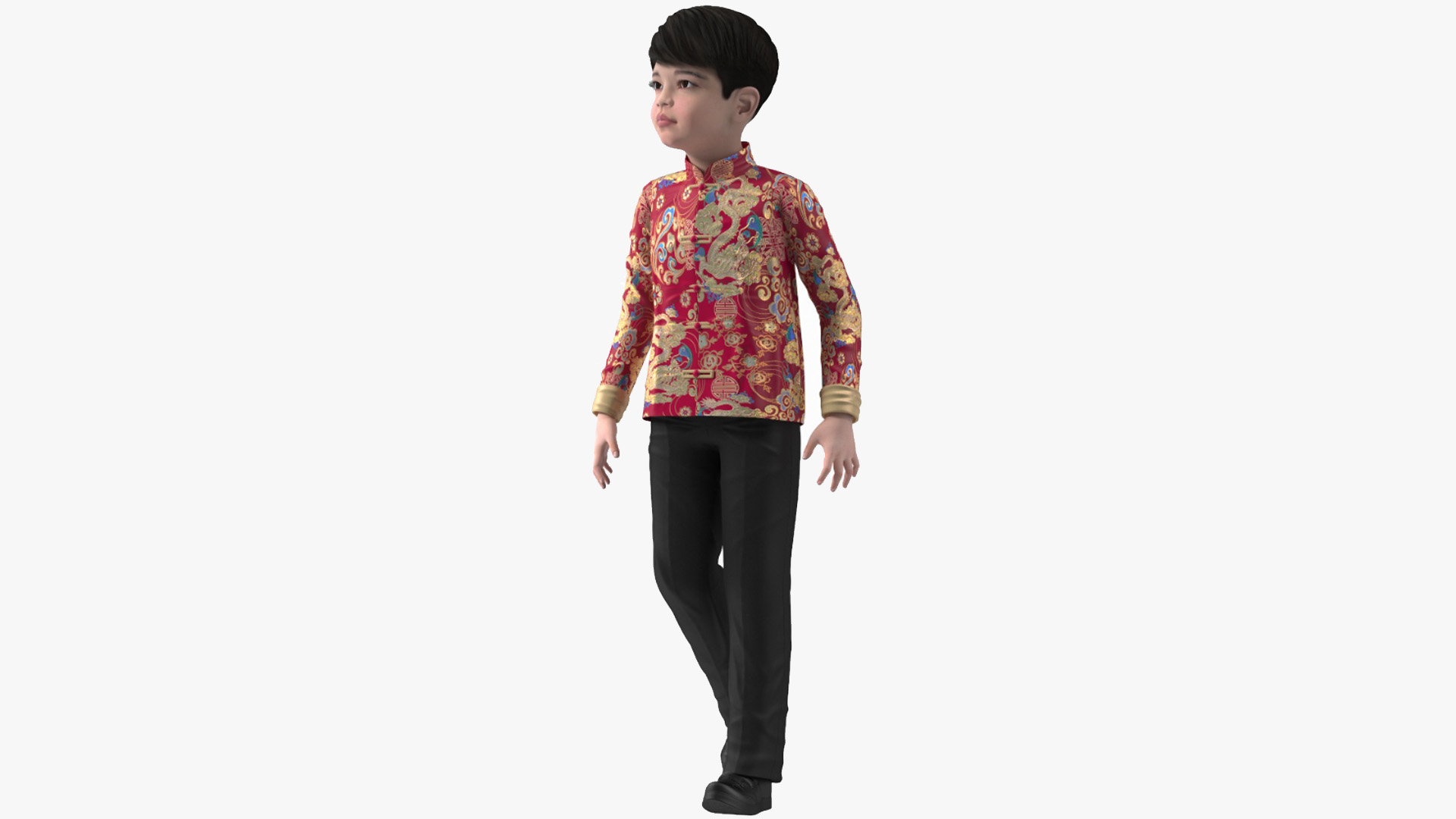 Chinese Boy Dragon Silk Costume Rigged for Maya 3D