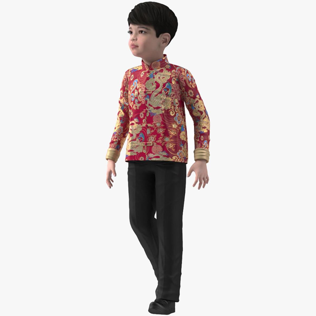 Chinese Boy Dragon Silk Costume Rigged for Maya 3D