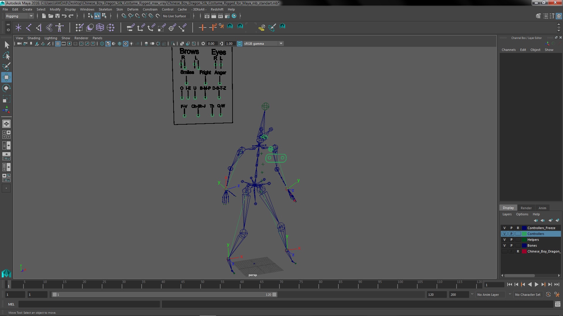 Chinese Boy Dragon Silk Costume Rigged for Maya 3D