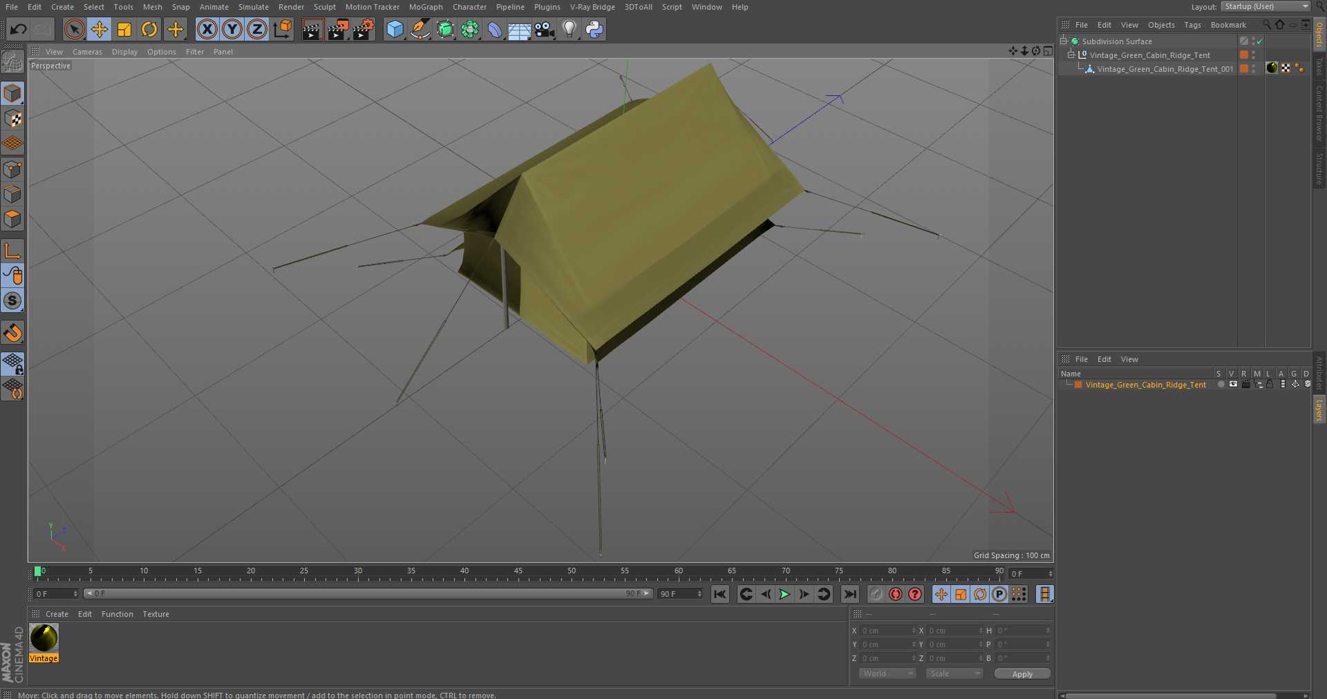 3D model Vintage Green Cabin Ridge Tent