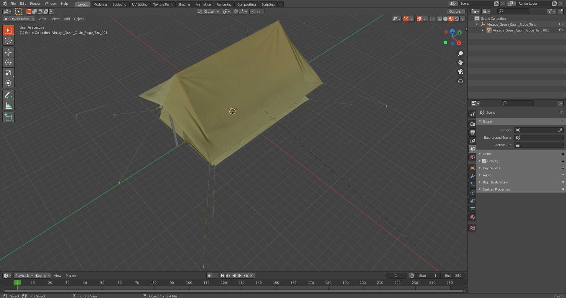 3D model Vintage Green Cabin Ridge Tent