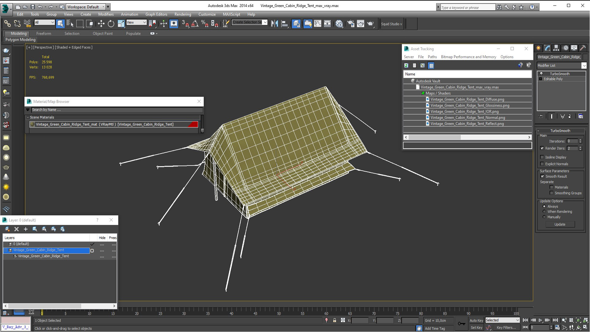 3D model Vintage Green Cabin Ridge Tent