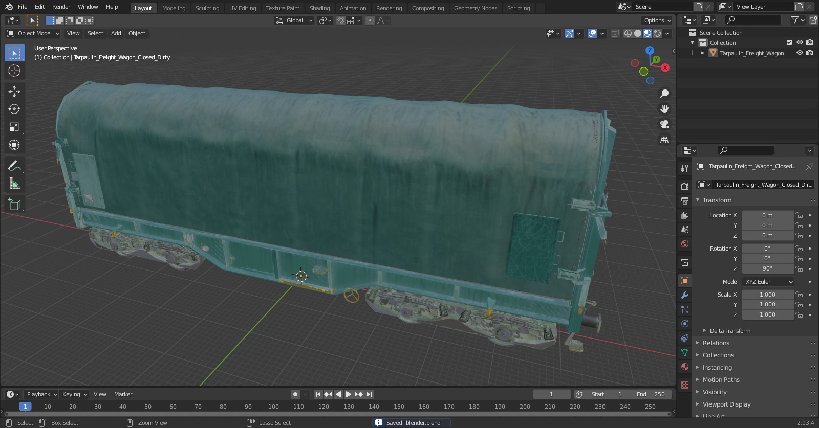 3D Tarpaulin Freight Wagon Closed Dirty