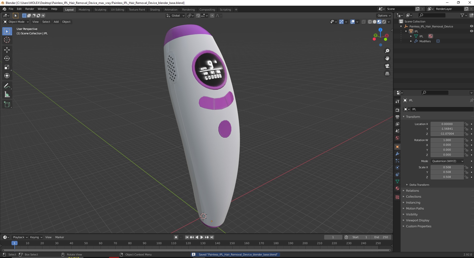 Painless IPL Hair Removal Device 3D