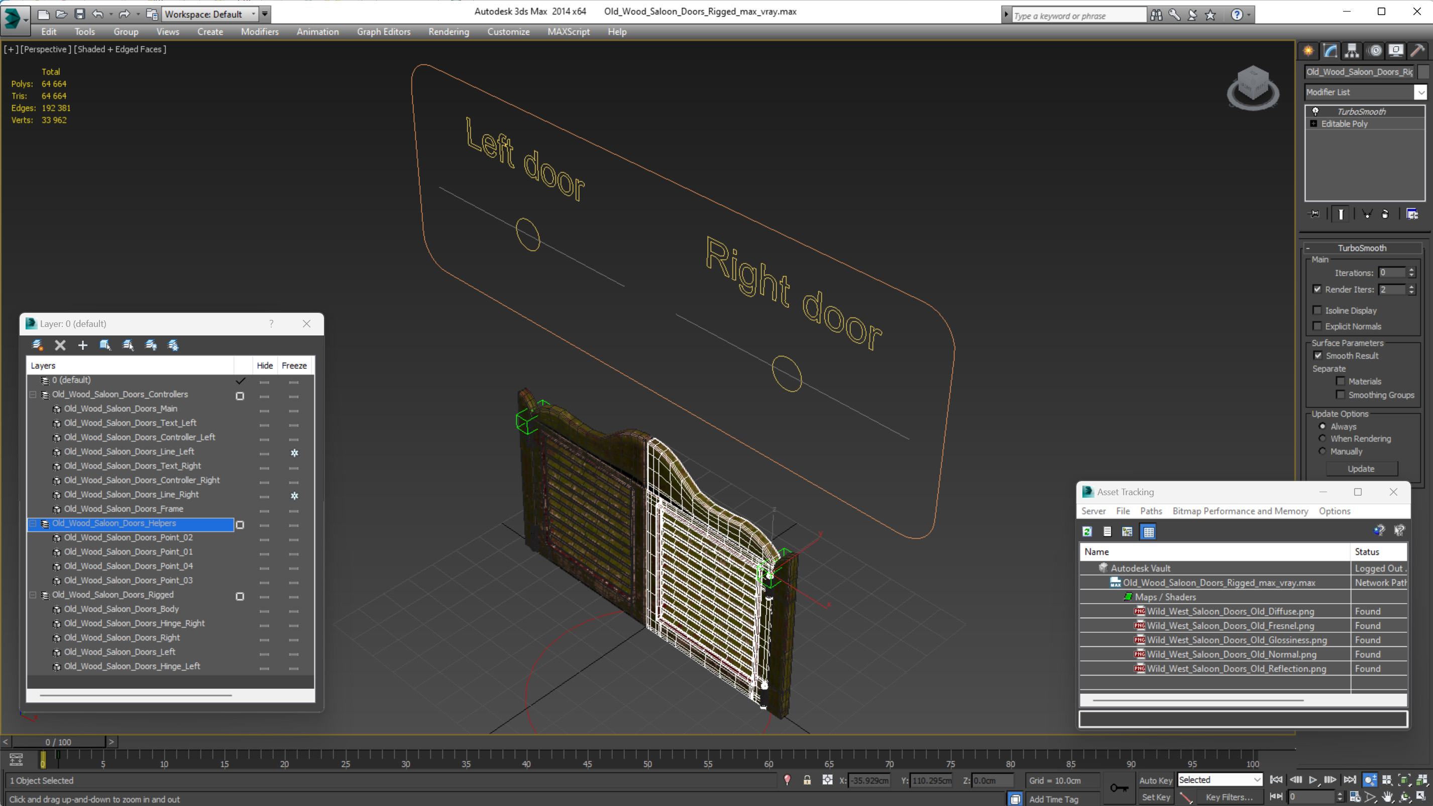 Old Wood Saloon Doors Rigged for Maya 3D