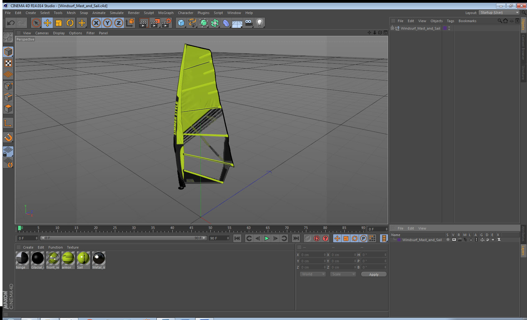 Windsurf Mast and Sail 3D