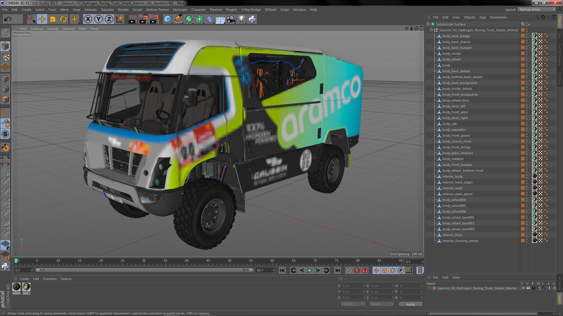 3D Gaussin H2 Hydrogen Racing Truck Simple Interior model
