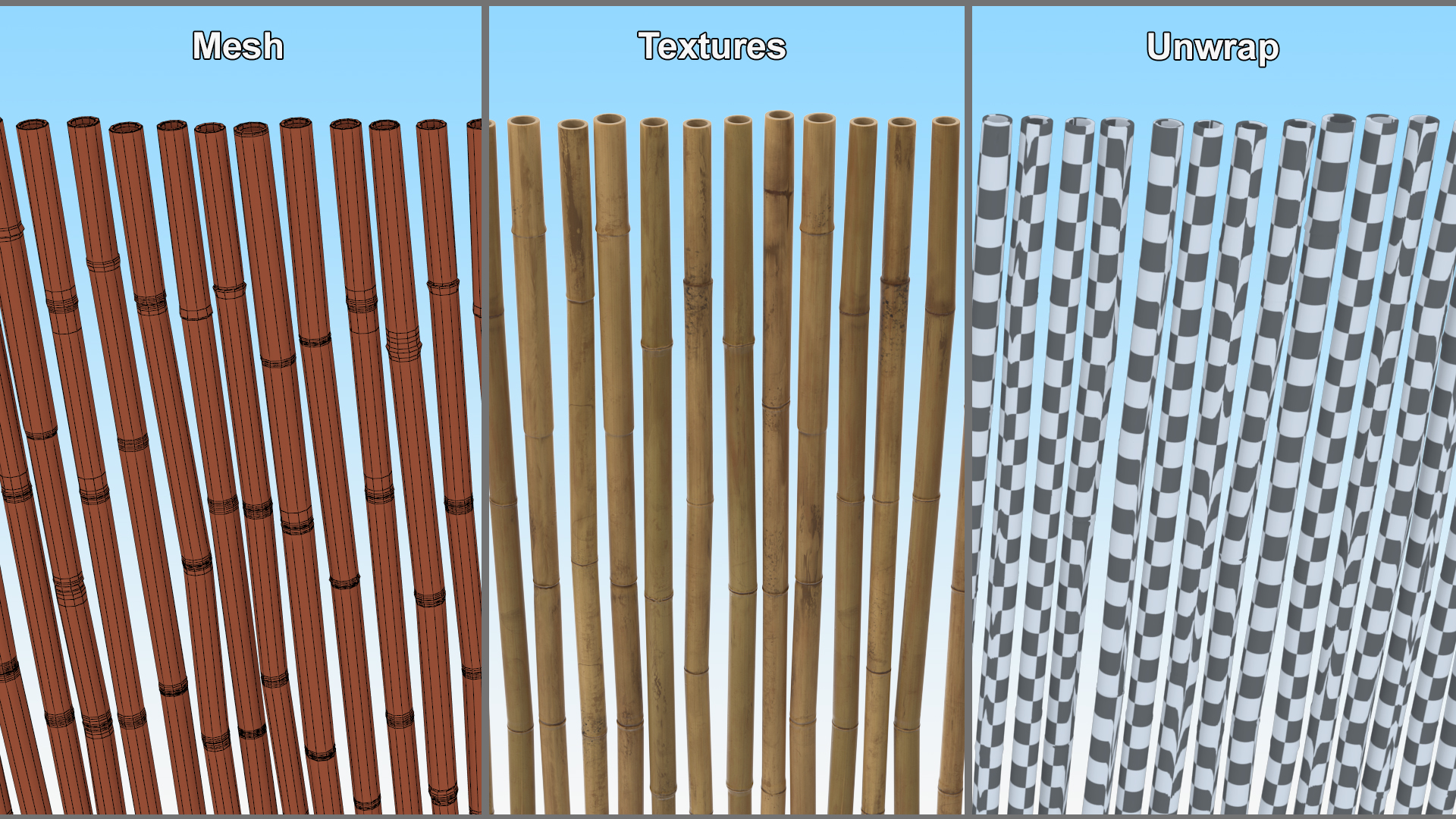 3D Bamboo Fence Dark Color model
