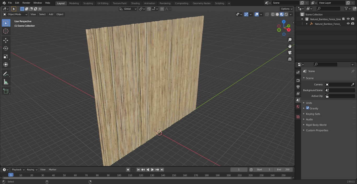 3D Bamboo Fence Dark Color model