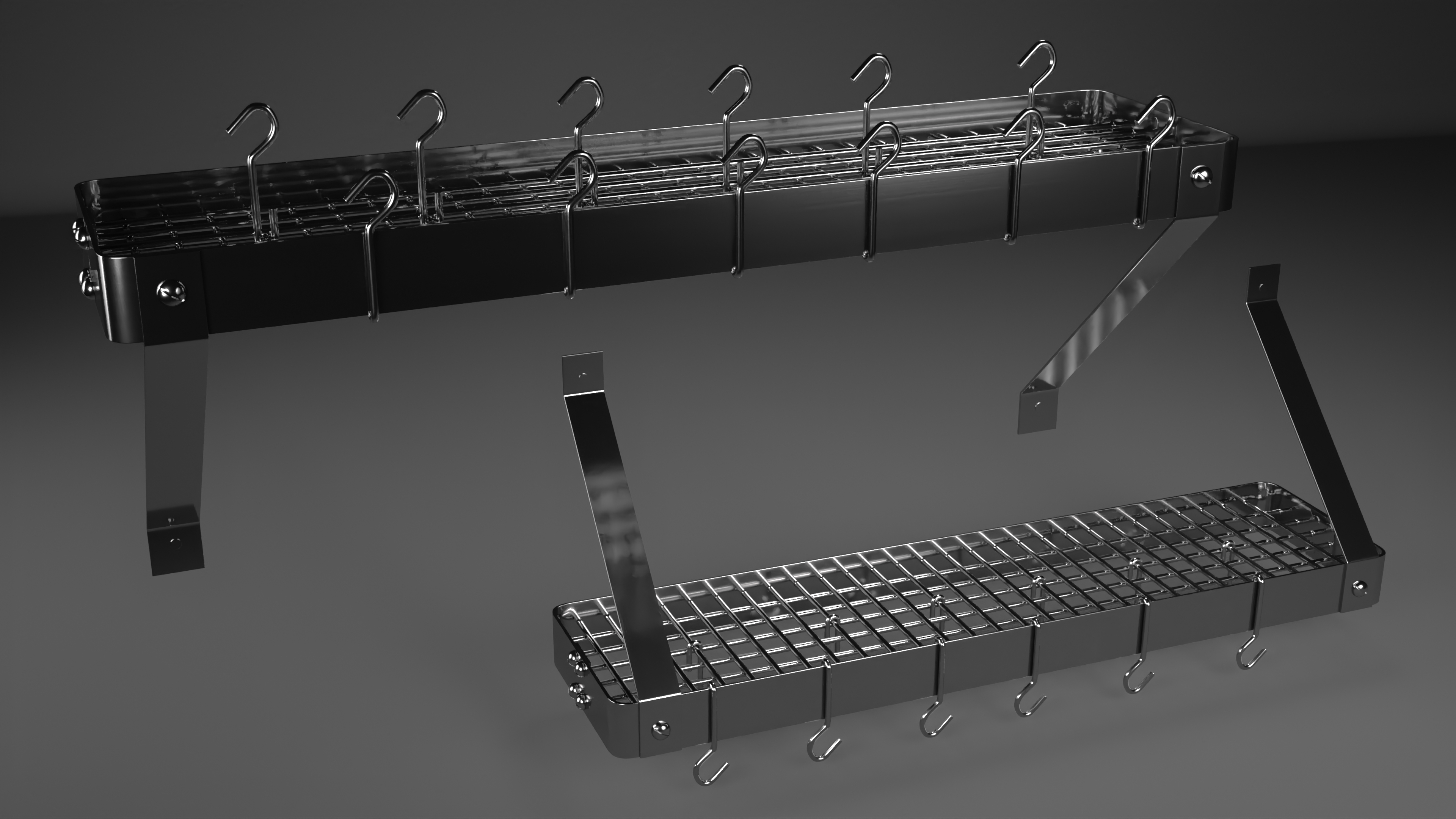 3D model Wall Mounted Kitchen Pan Pot Rack Silver