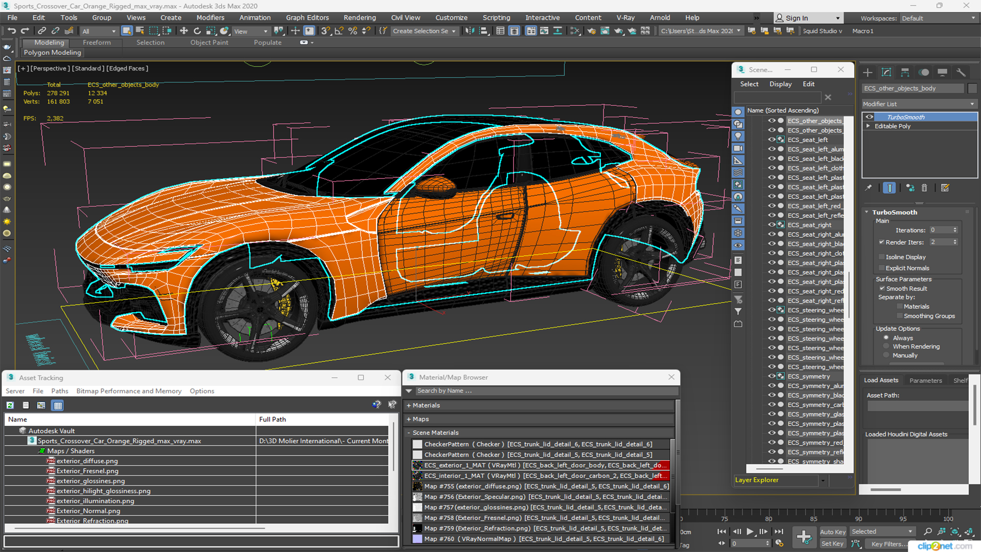 3D Sports Crossover Car Orange Rigged for Cinema 4D model