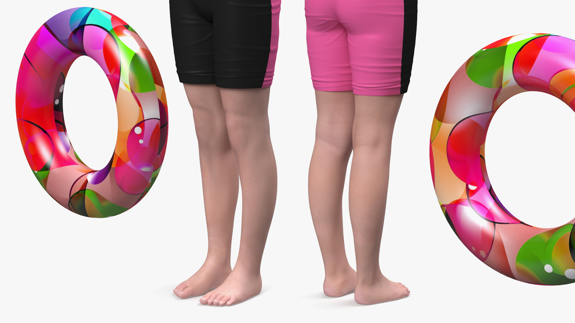 Asian Girl in Beach Suit with Inflatable Circle Rigged 3D model