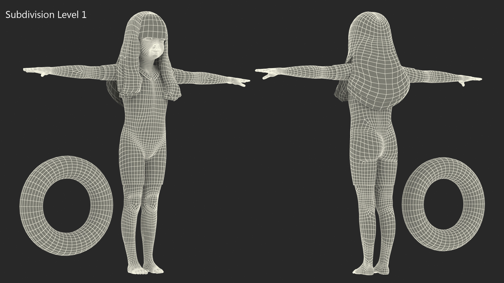 Asian Girl in Beach Suit with Inflatable Circle Rigged 3D model