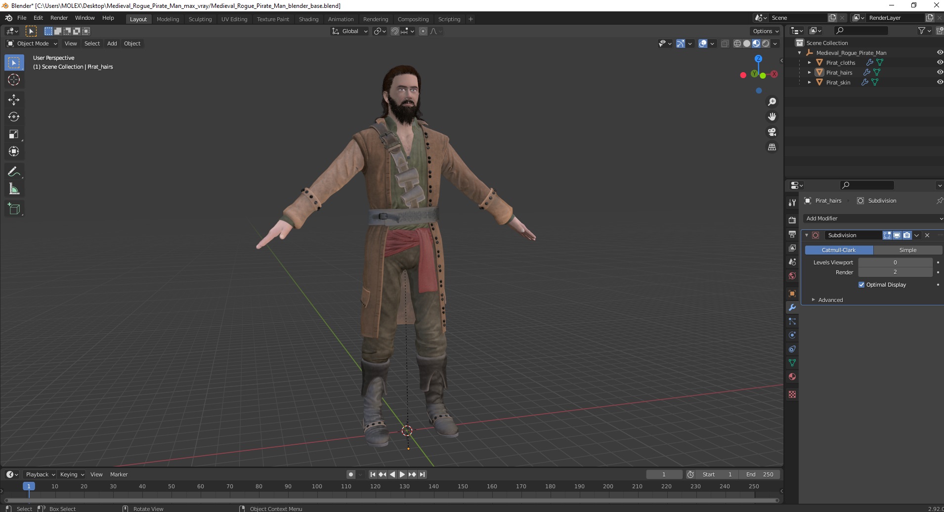 3D model Medieval Rogue Pirate Man