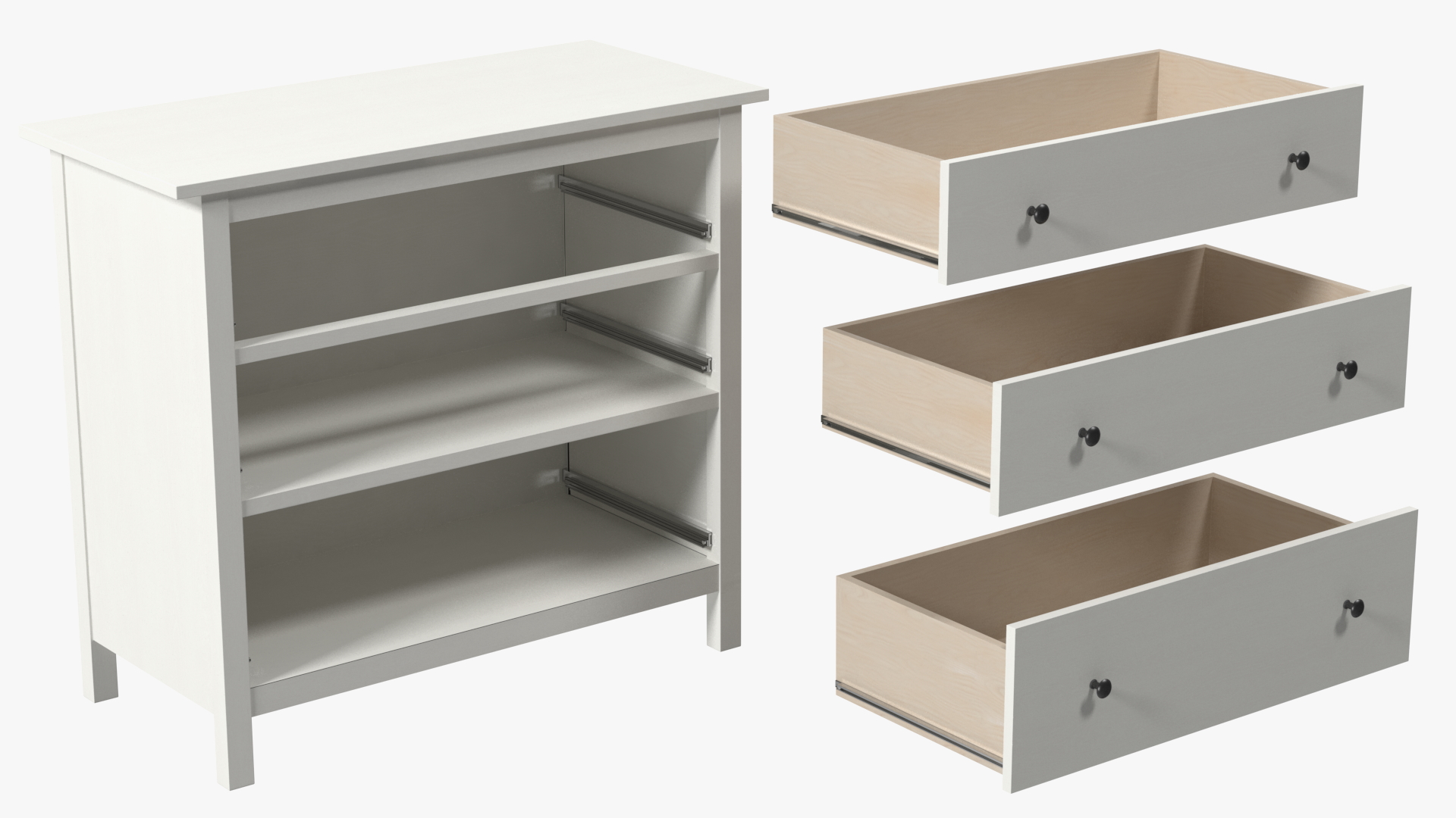 3D Hemnes 3 Drawer Ikea Chest White Stain model