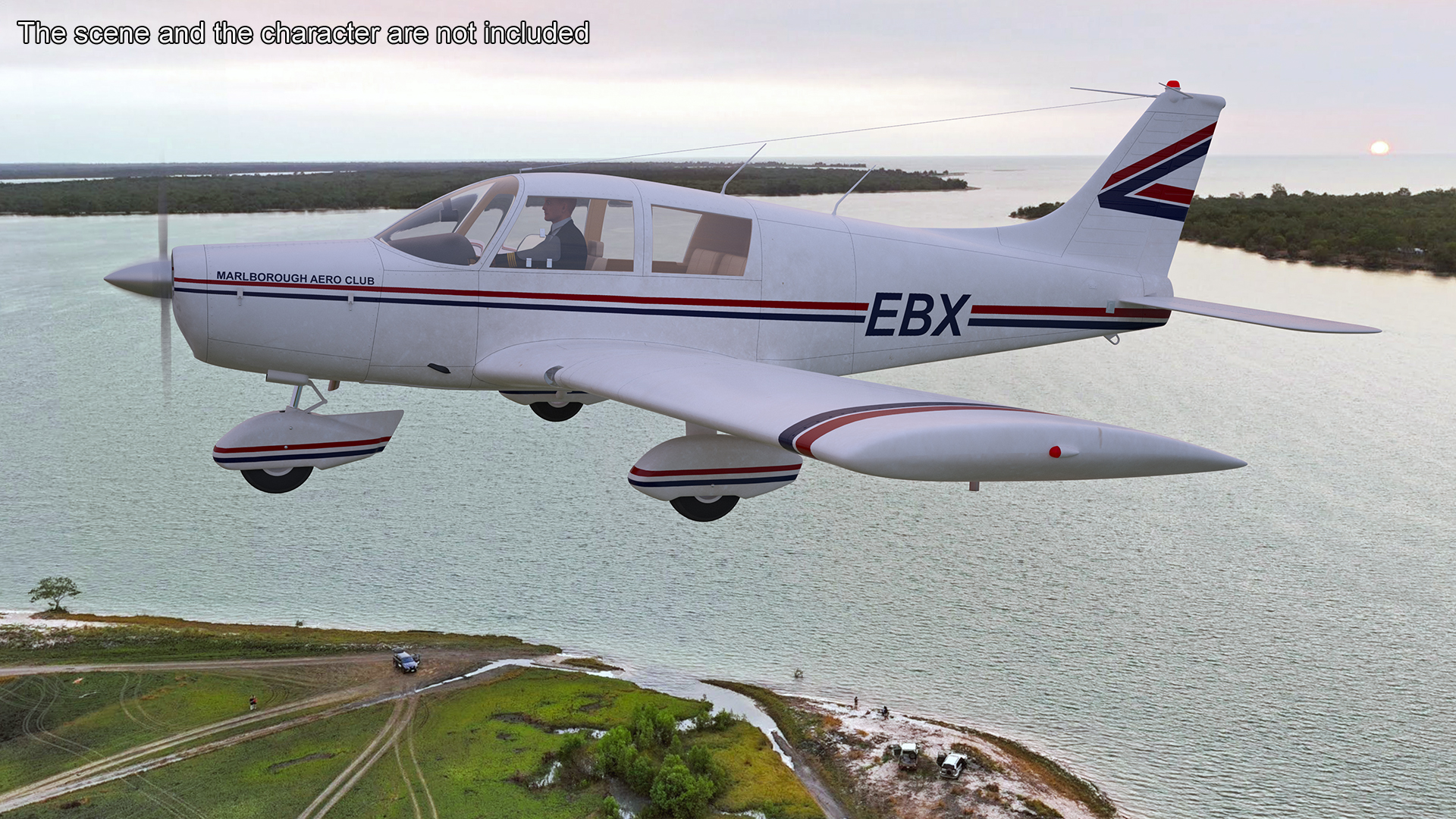Private Propeller Aircraft Piper PA-28 Cherokee Rigged 3D model