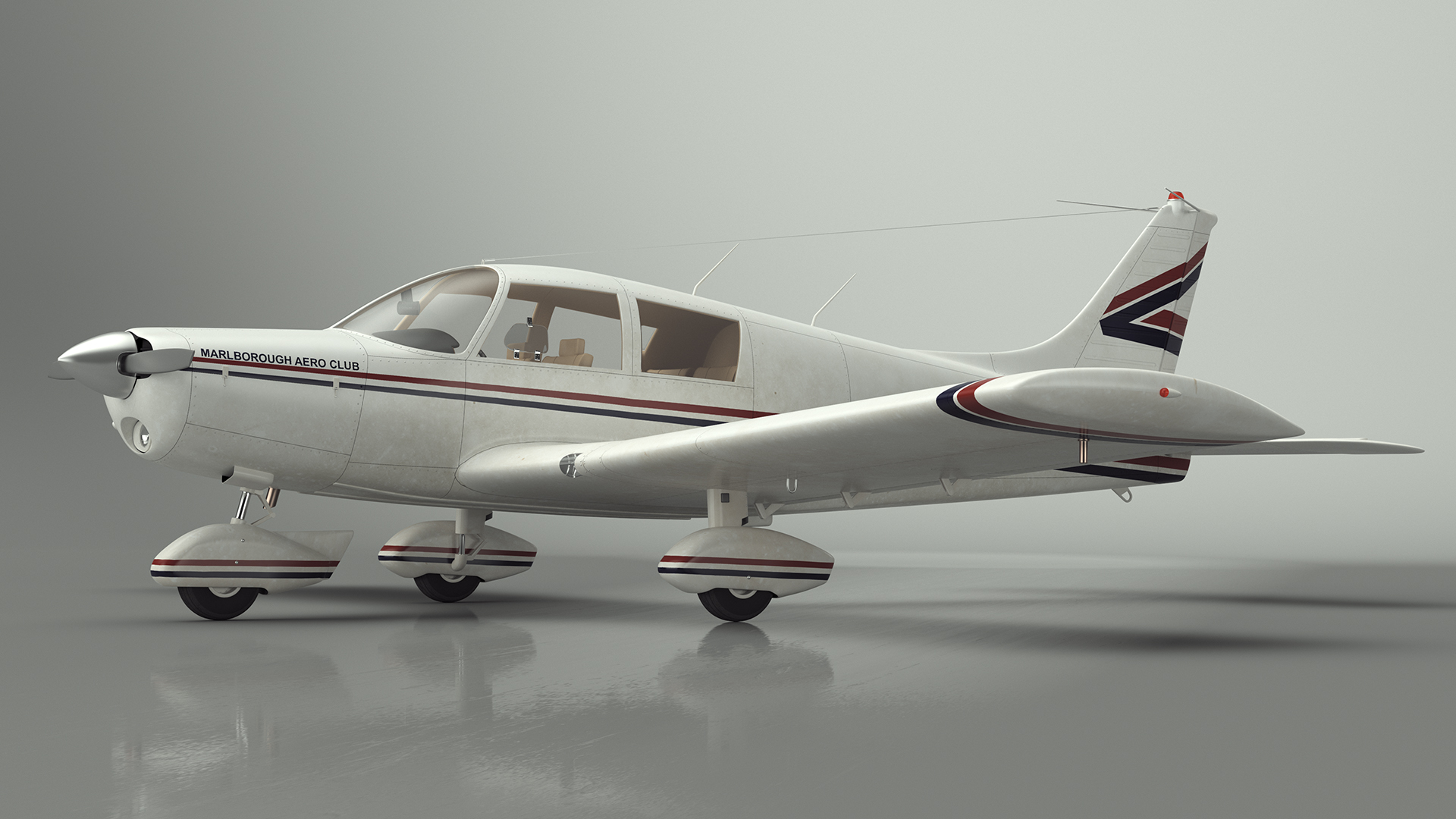 Private Propeller Aircraft Piper PA-28 Cherokee Rigged 3D model