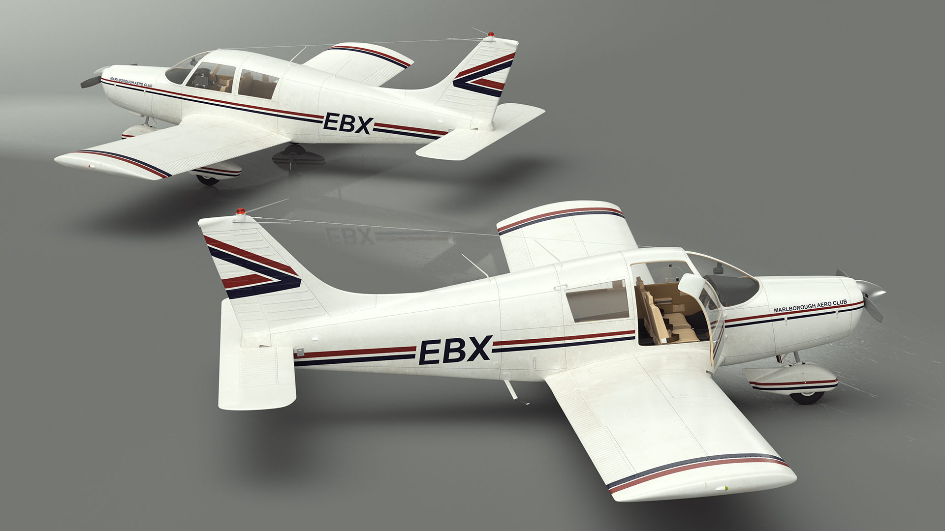 Private Propeller Aircraft Piper PA-28 Cherokee Rigged 3D model