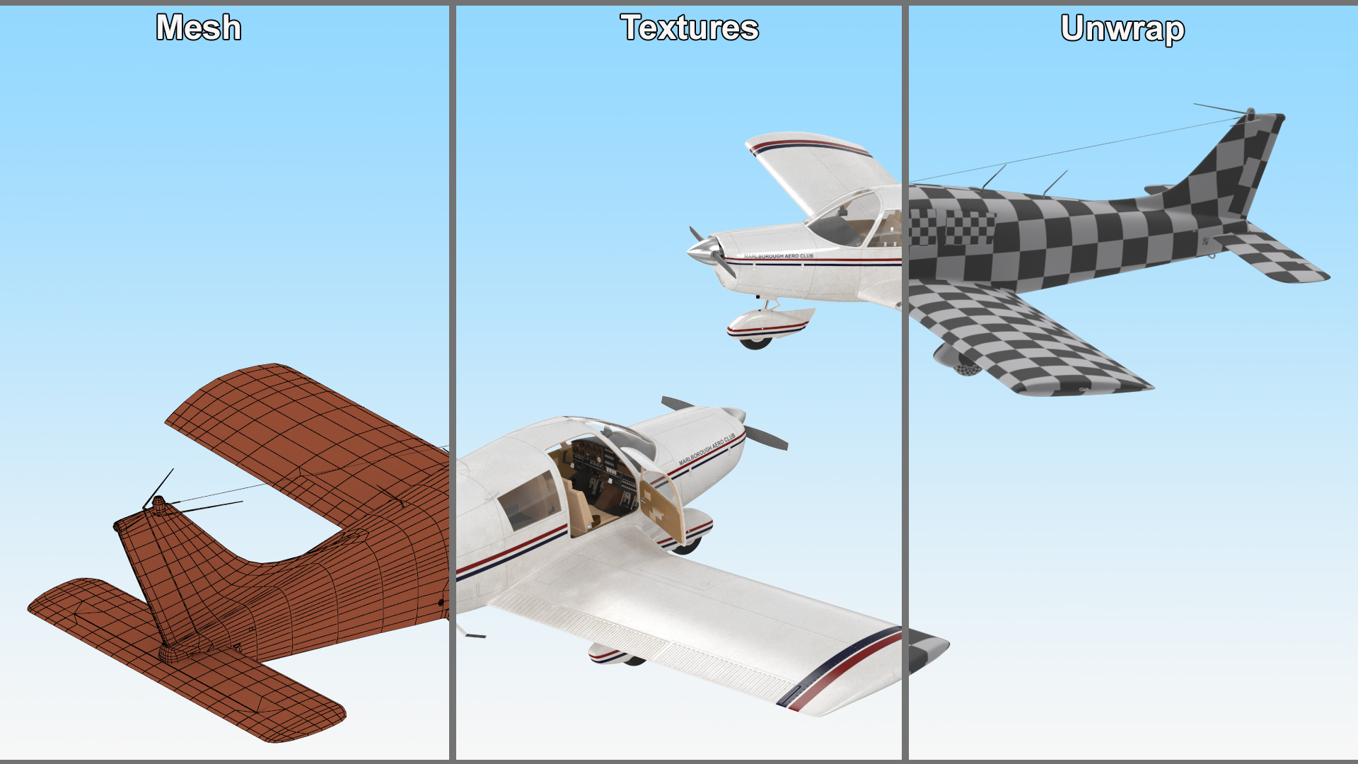 Private Propeller Aircraft Piper PA-28 Cherokee Rigged 3D model