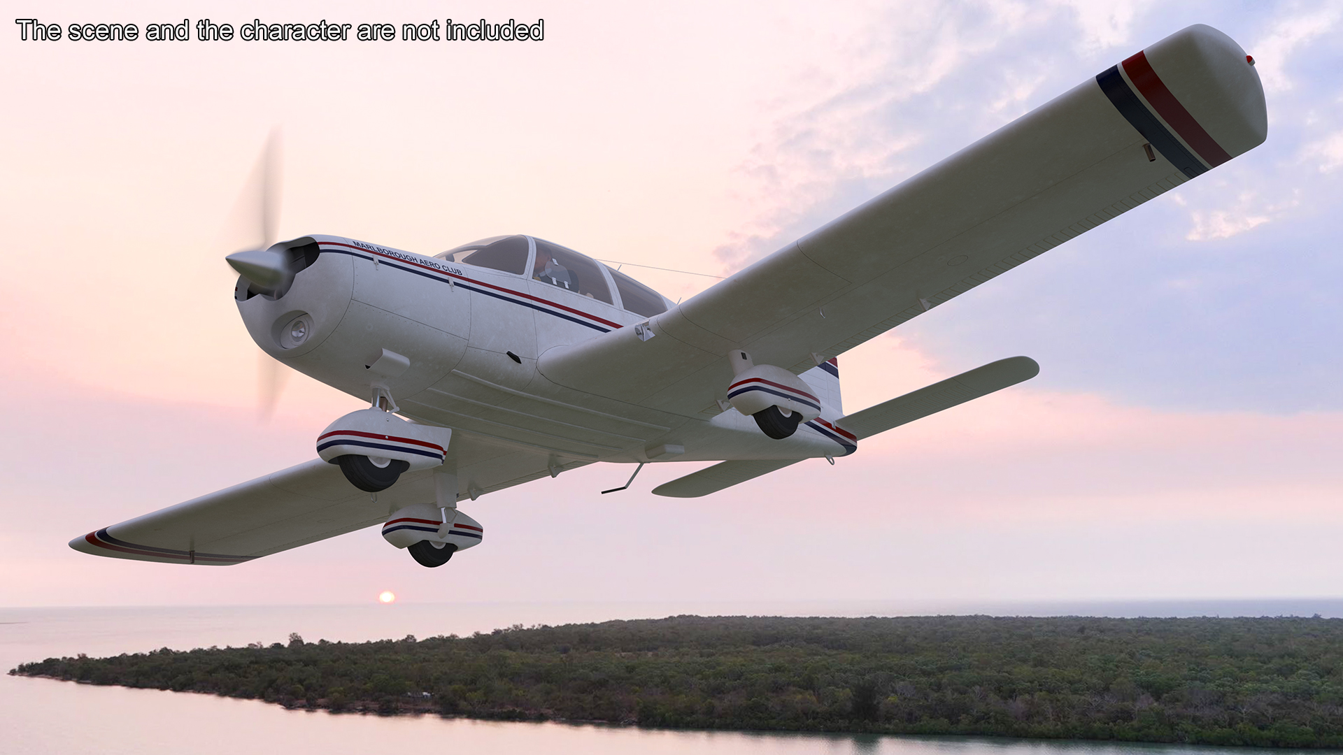 Private Propeller Aircraft Piper PA-28 Cherokee Rigged 3D model