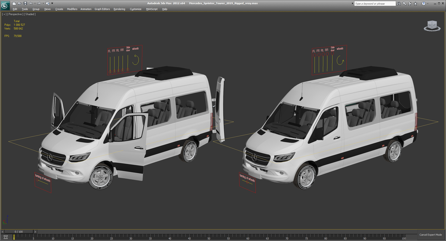 3D Mercedes Sprinter Tourer 2019 Rigged