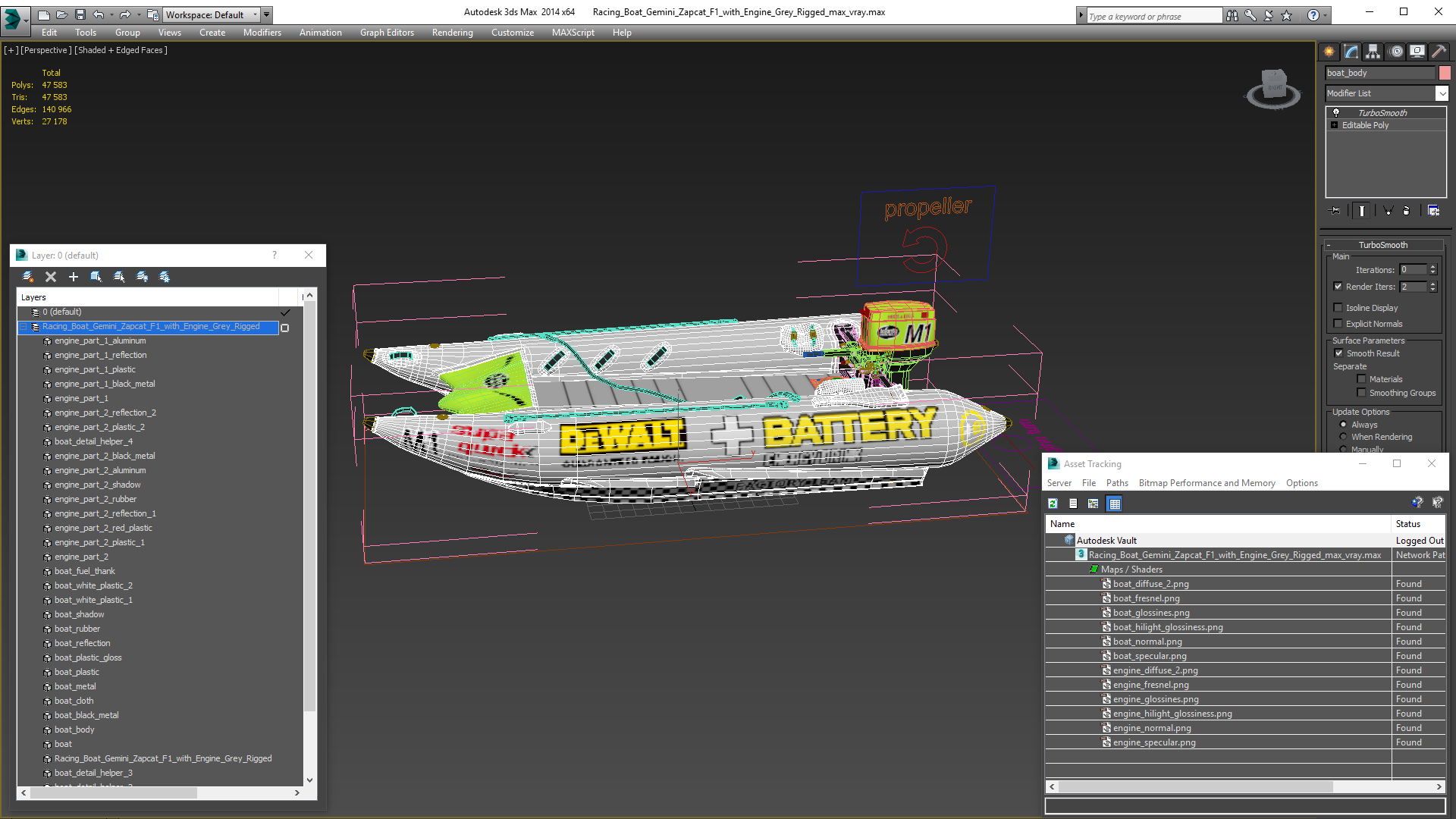 Racing Boat Gemini Zapcat F1 with Engine Grey Rigged 3D