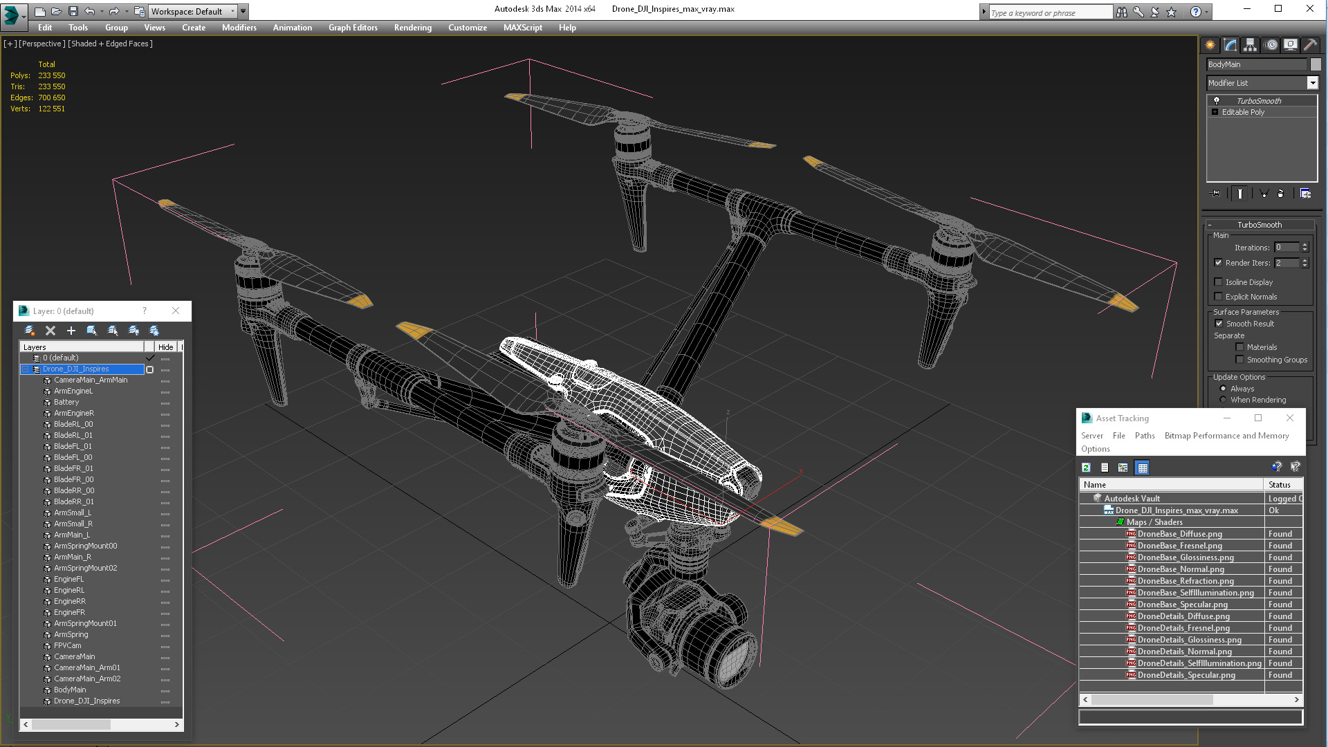 3D Drone DJI Inspires model