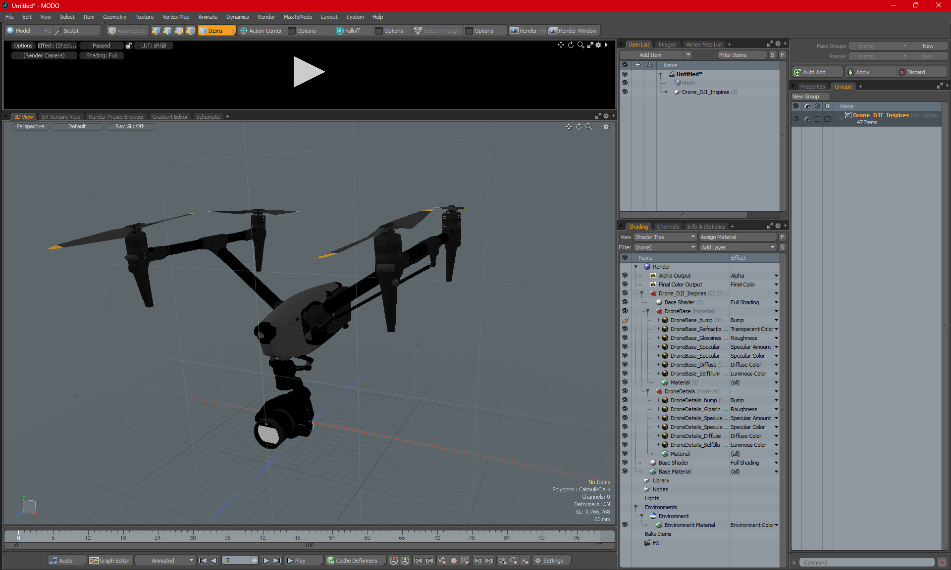 3D Drone DJI Inspires model