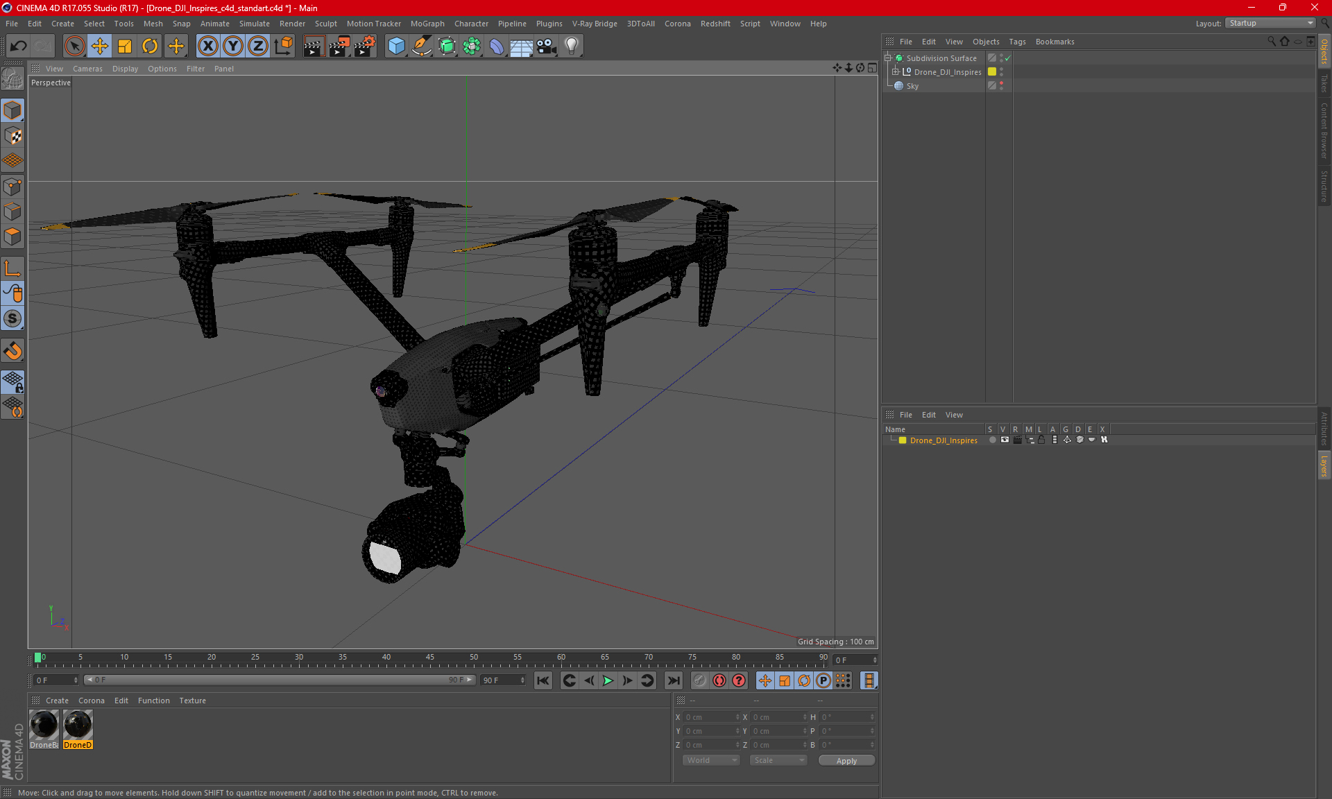 3D Drone DJI Inspires model