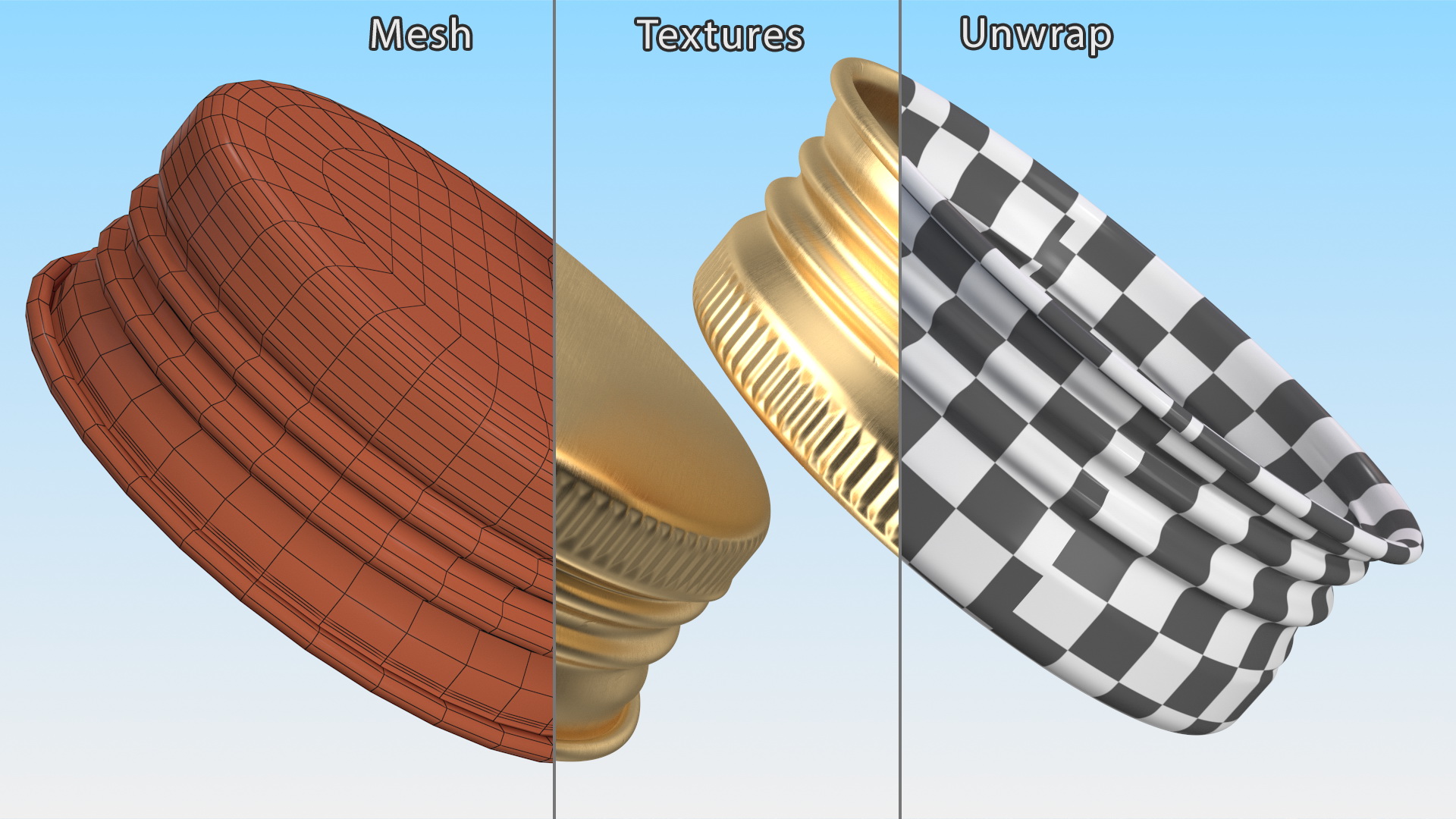 3D 28mm Round Aluminum Screw Cap Golden