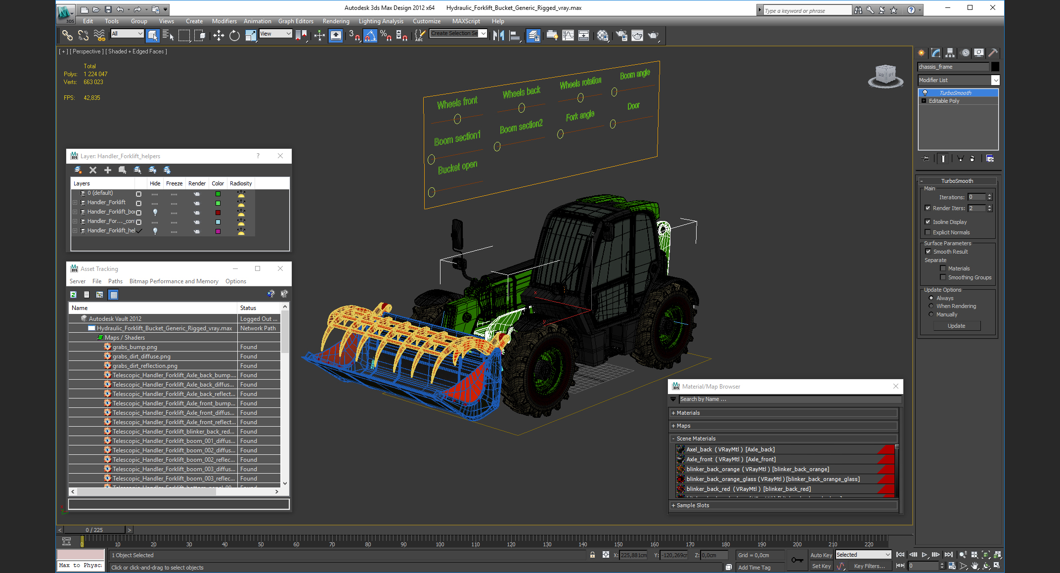 3D model Hydraulic Forklift Bucket Generic Rigged