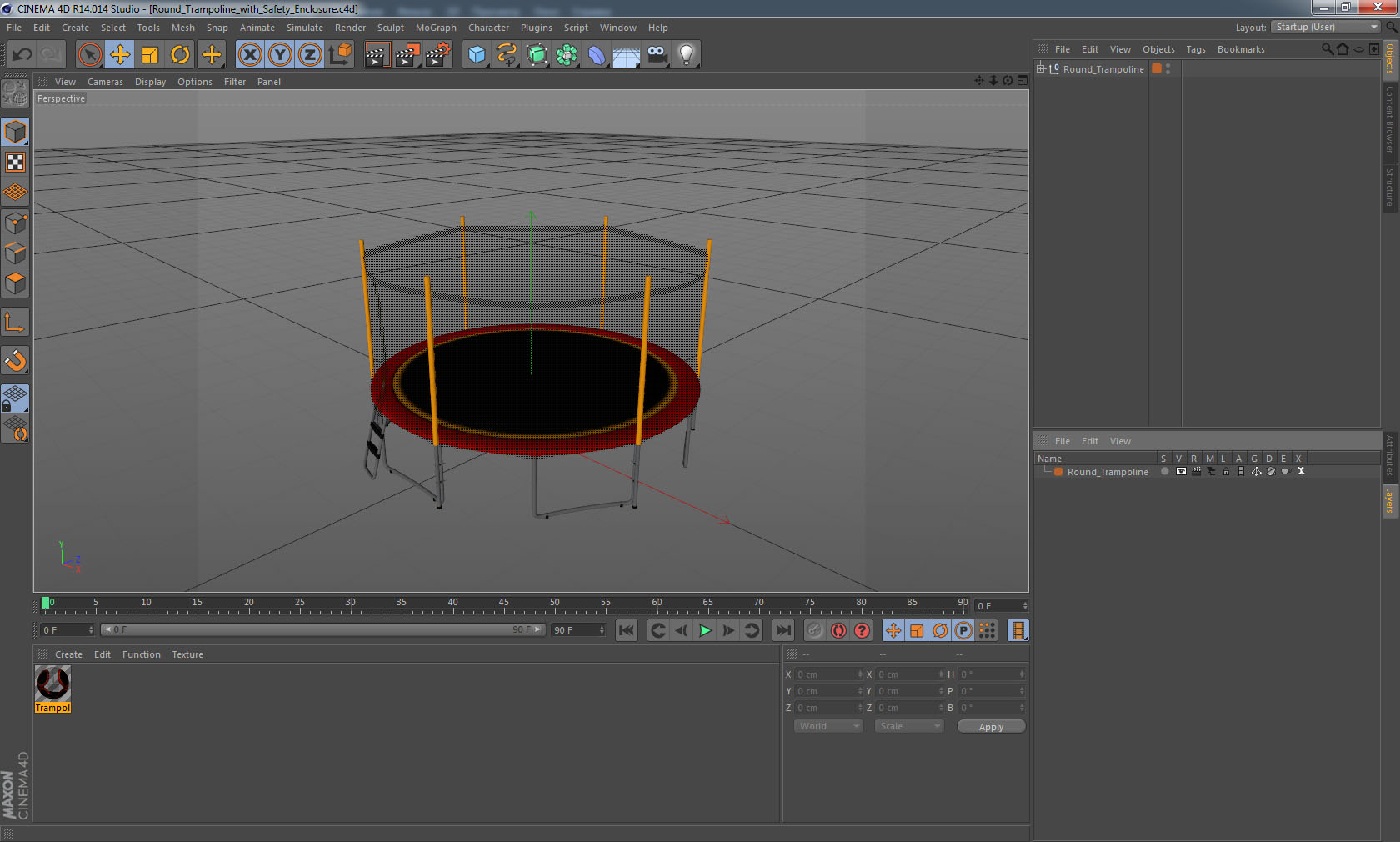 3D Round Trampoline with Safety Enclosure model