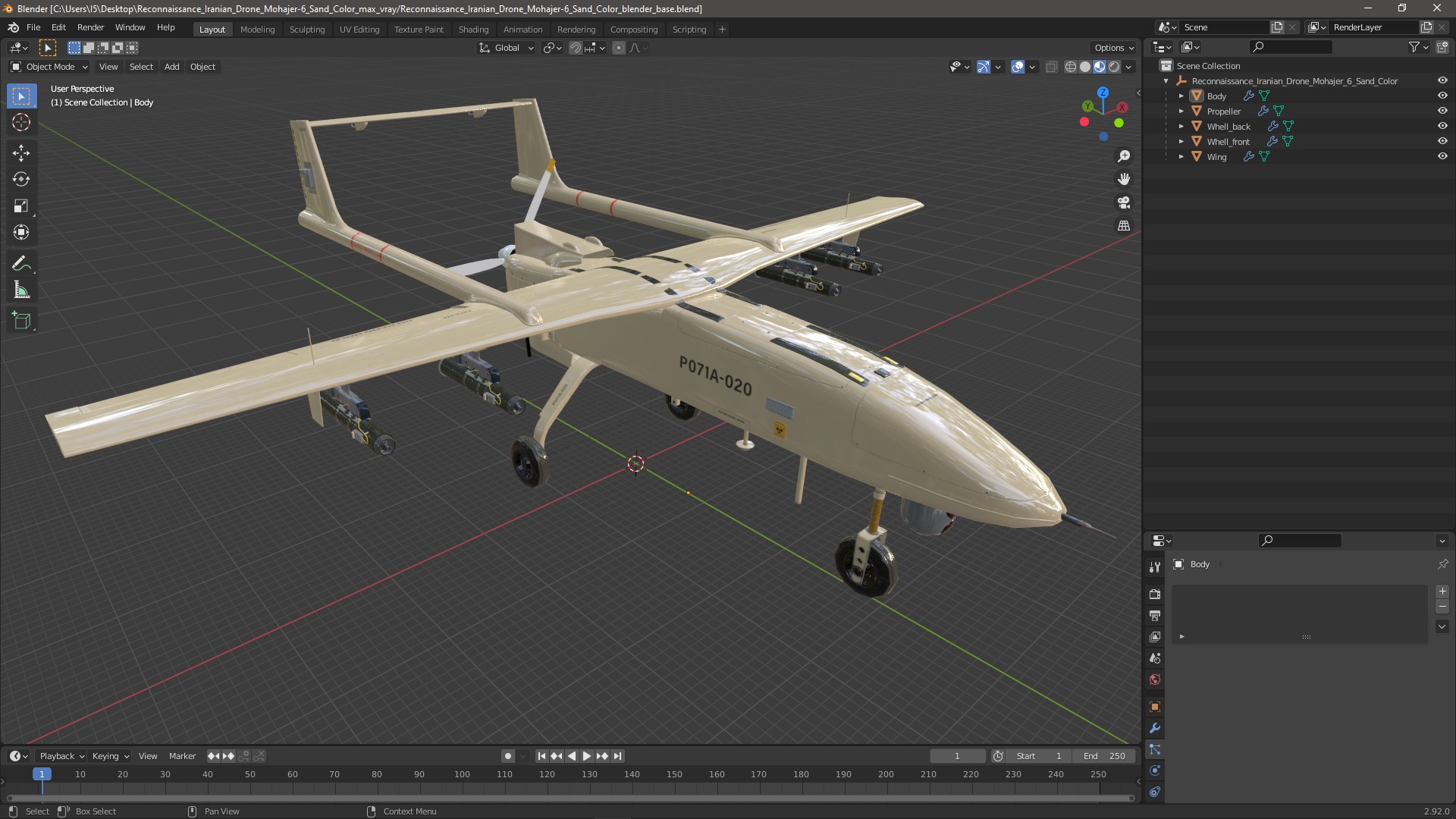 Reconnaissance Iranian Drone Mohajer-6 Sand Color 3D model
