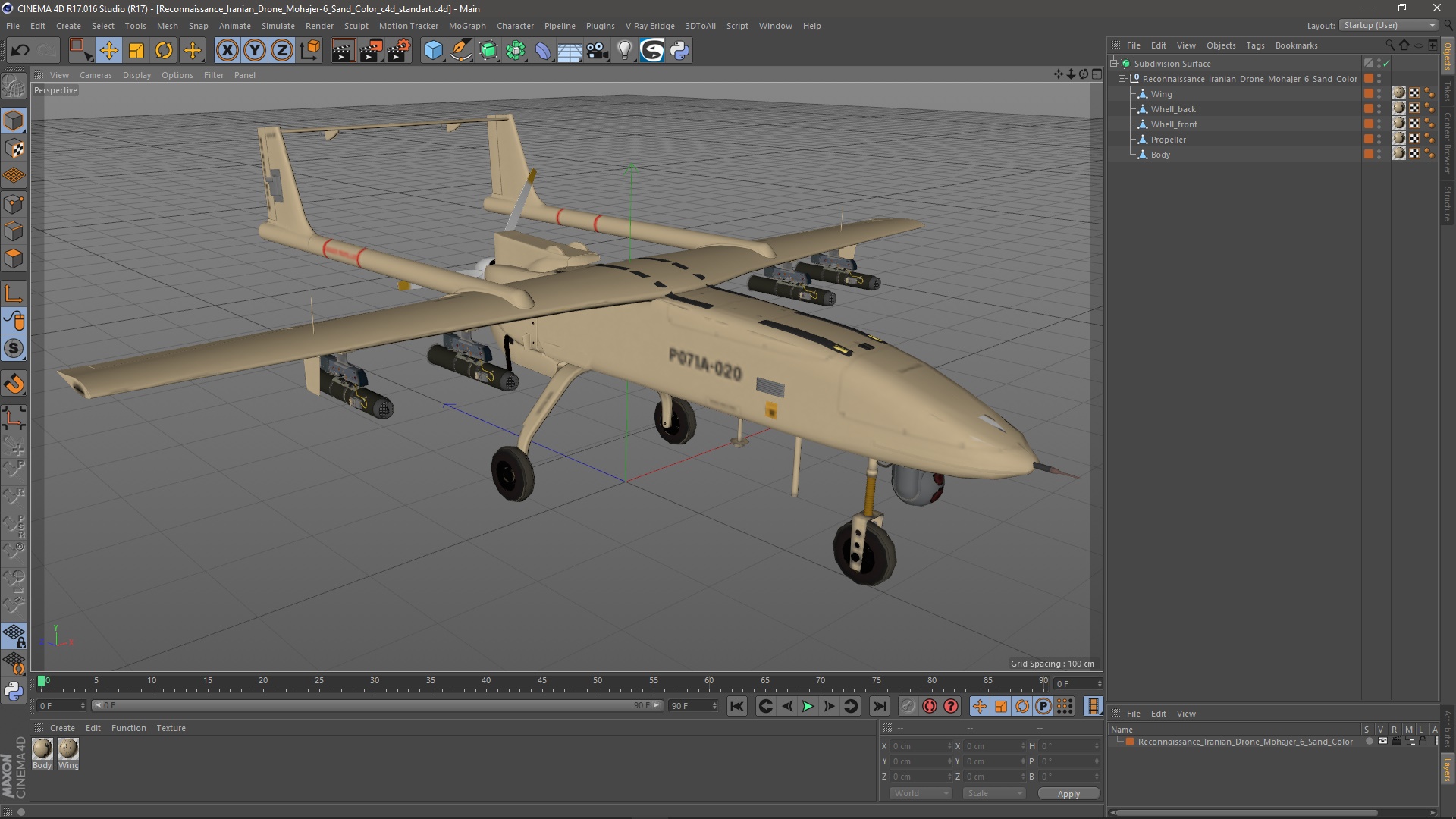 Reconnaissance Iranian Drone Mohajer-6 Sand Color 3D model
