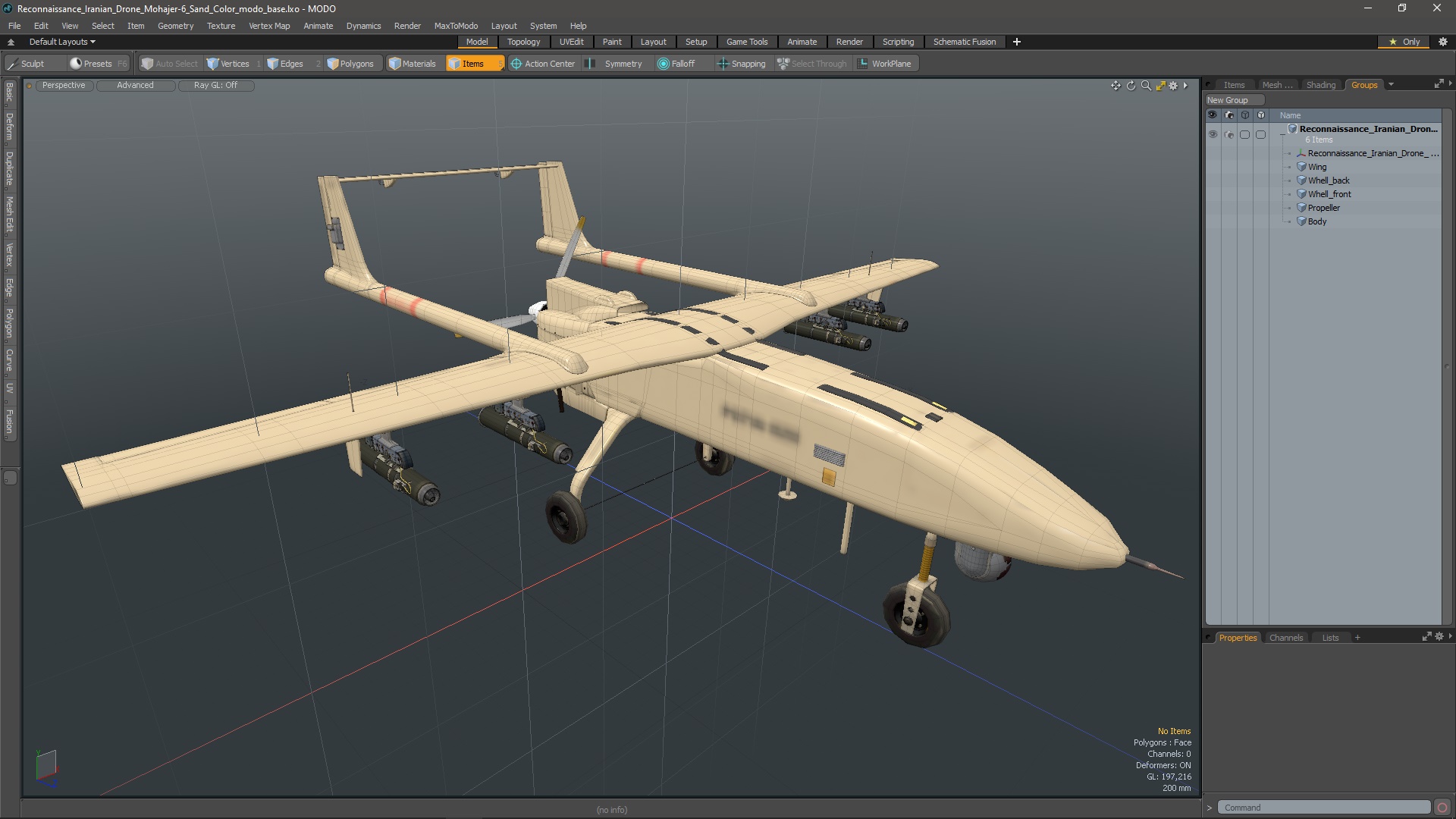 Reconnaissance Iranian Drone Mohajer-6 Sand Color 3D model