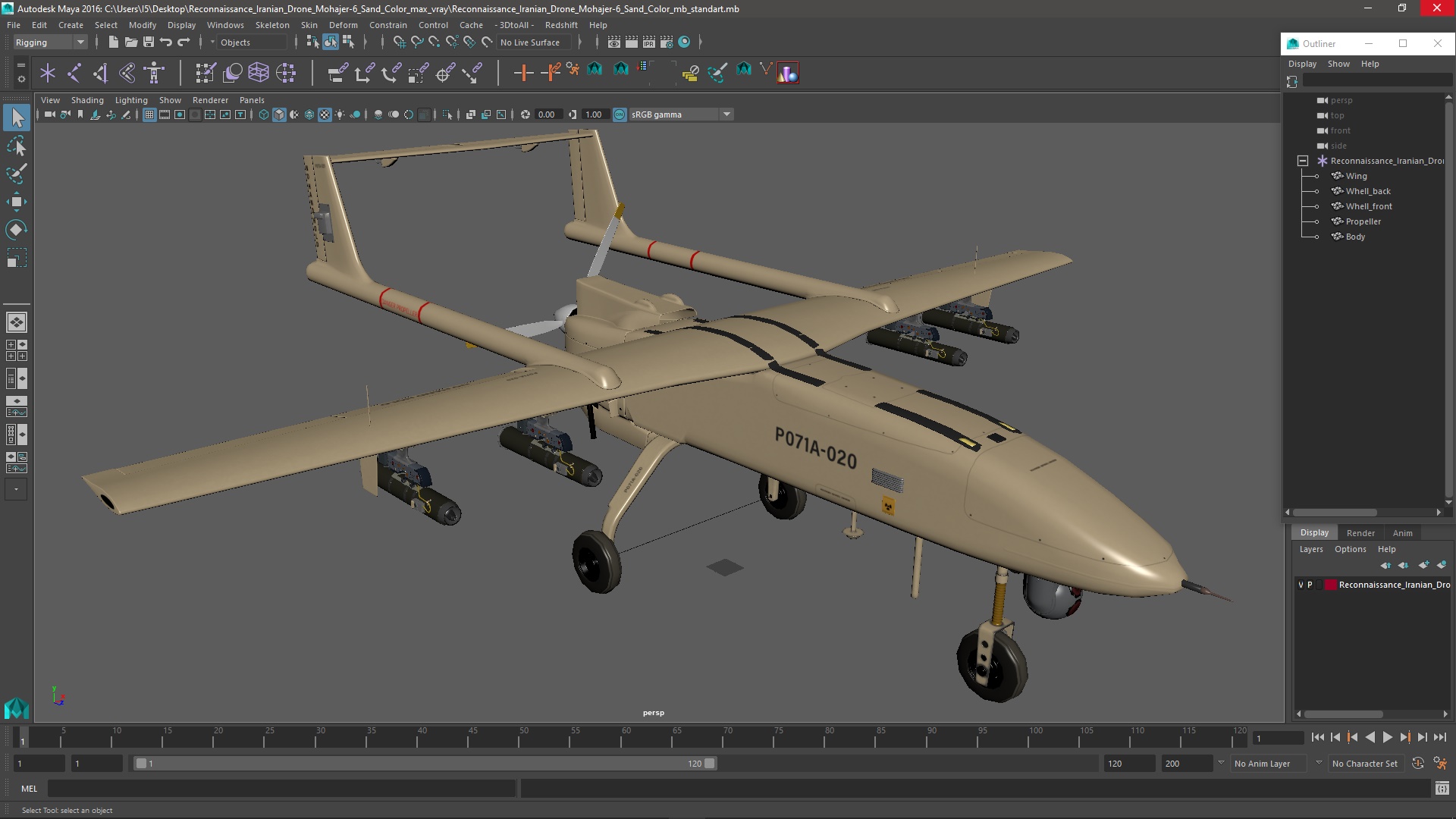 Reconnaissance Iranian Drone Mohajer-6 Sand Color 3D model