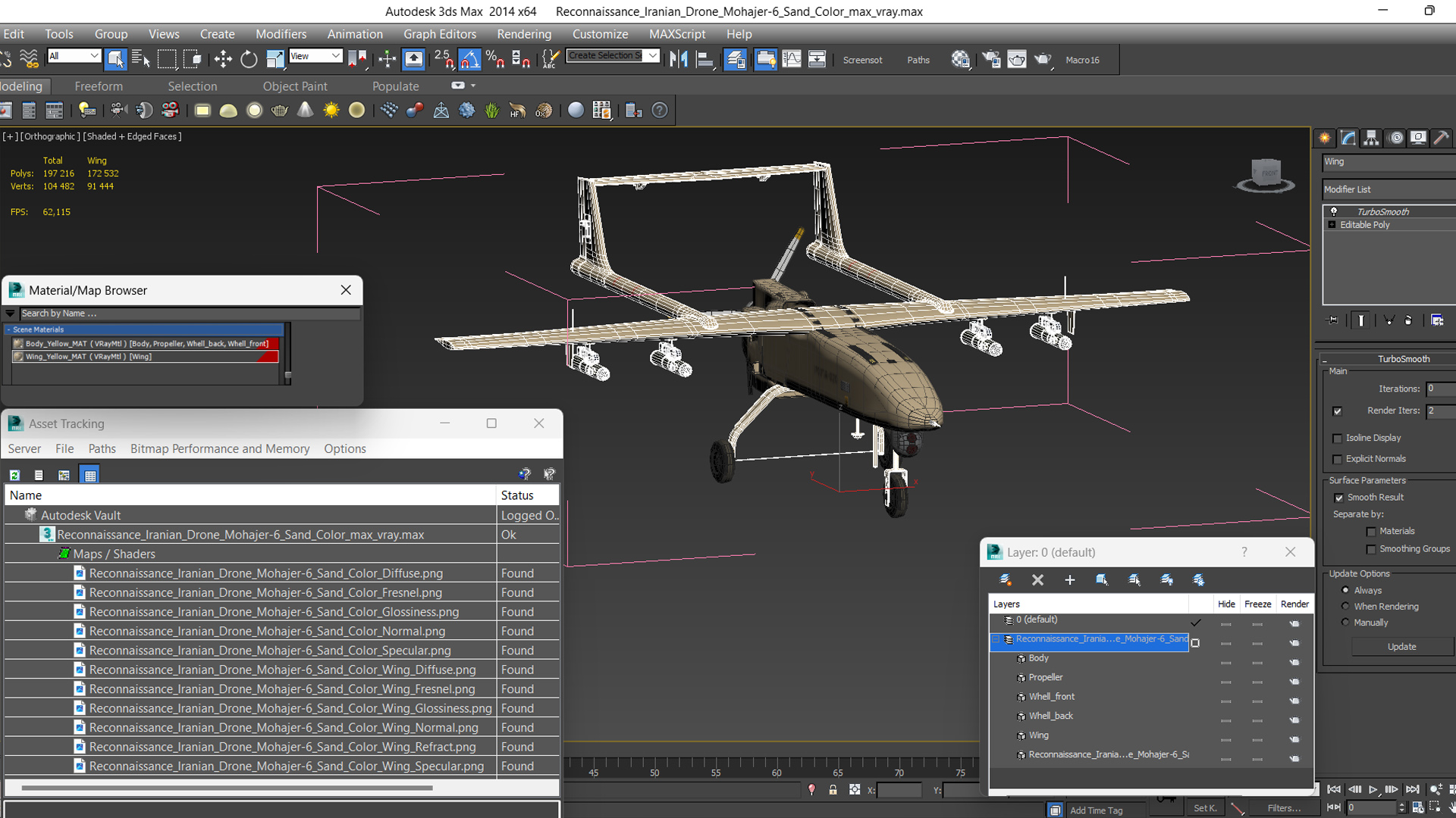Reconnaissance Iranian Drone Mohajer-6 Sand Color 3D model