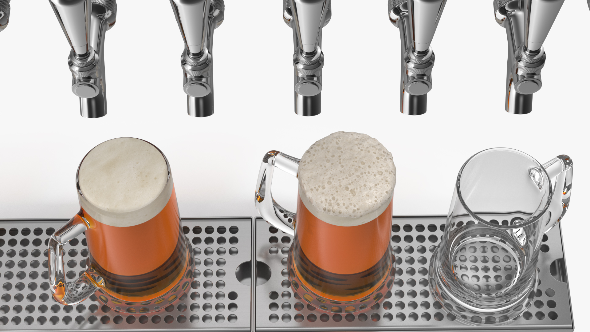 Wall Mount Rail Draft Beer Tower with Beer Mugs 3D