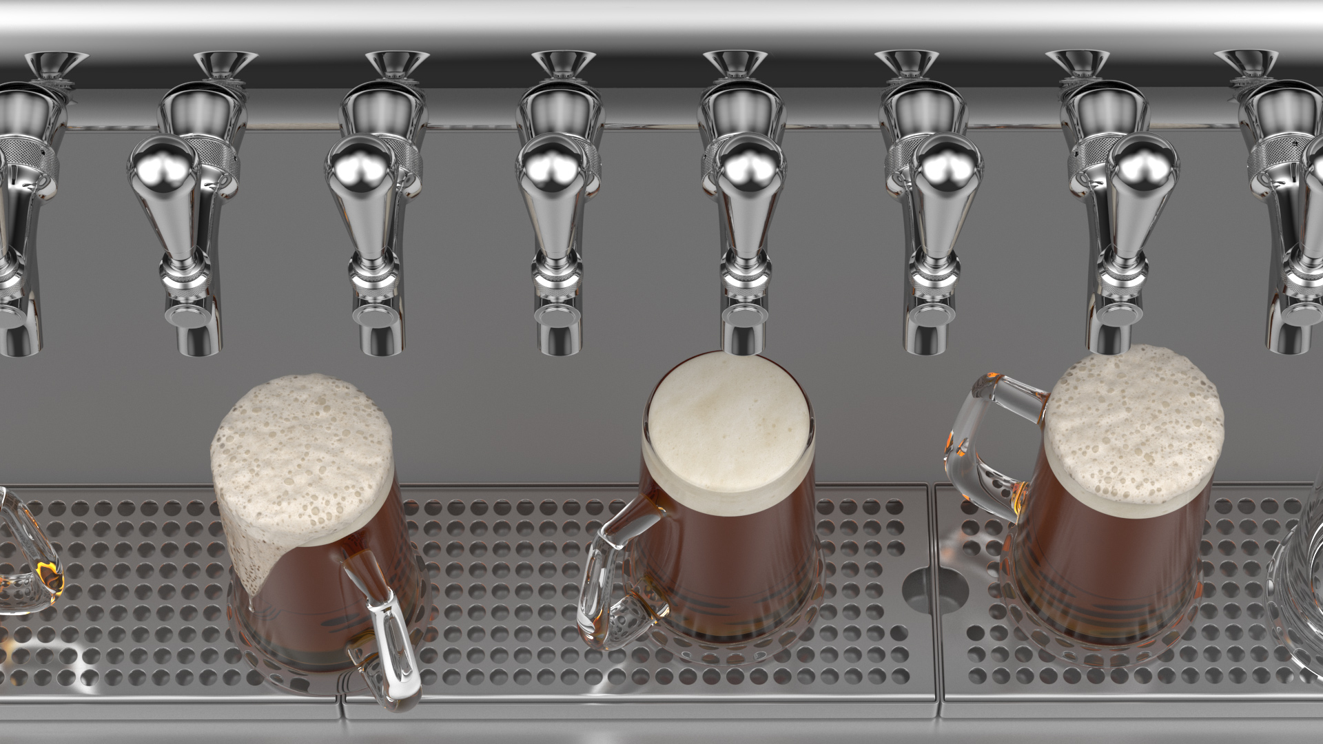 Wall Mount Rail Draft Beer Tower with Beer Mugs 3D