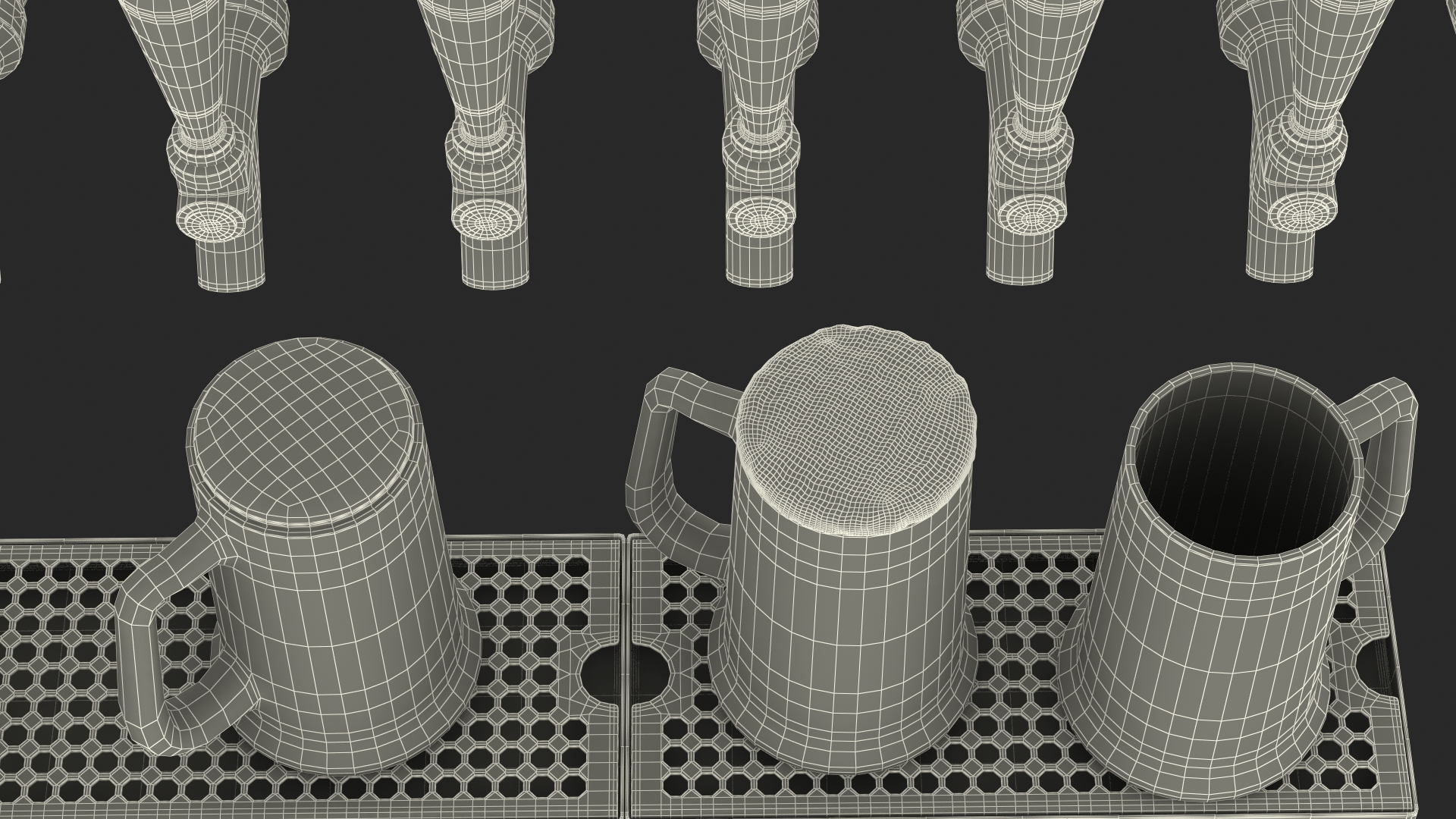 Wall Mount Rail Draft Beer Tower with Beer Mugs 3D