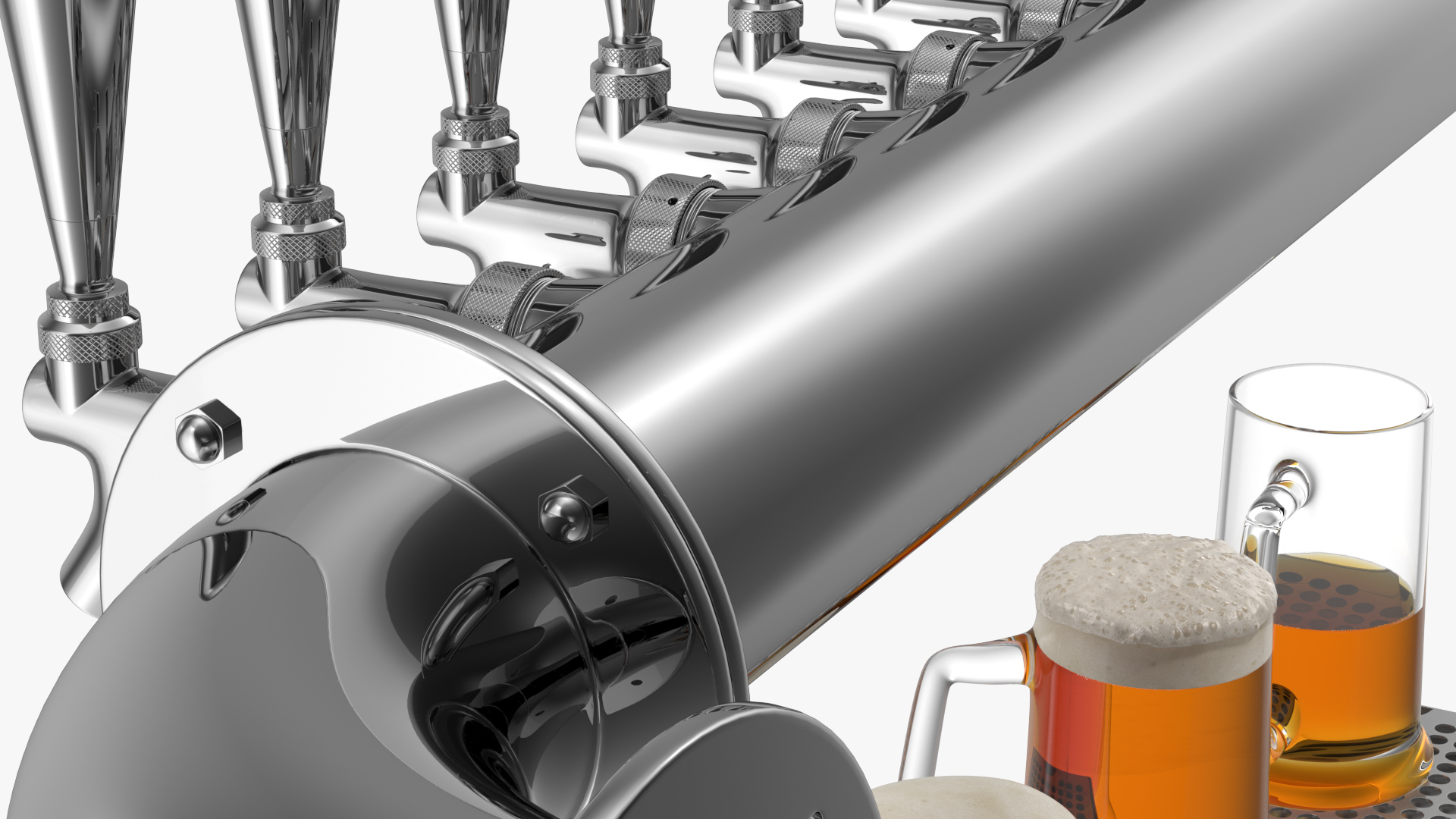 Wall Mount Rail Draft Beer Tower with Beer Mugs 3D